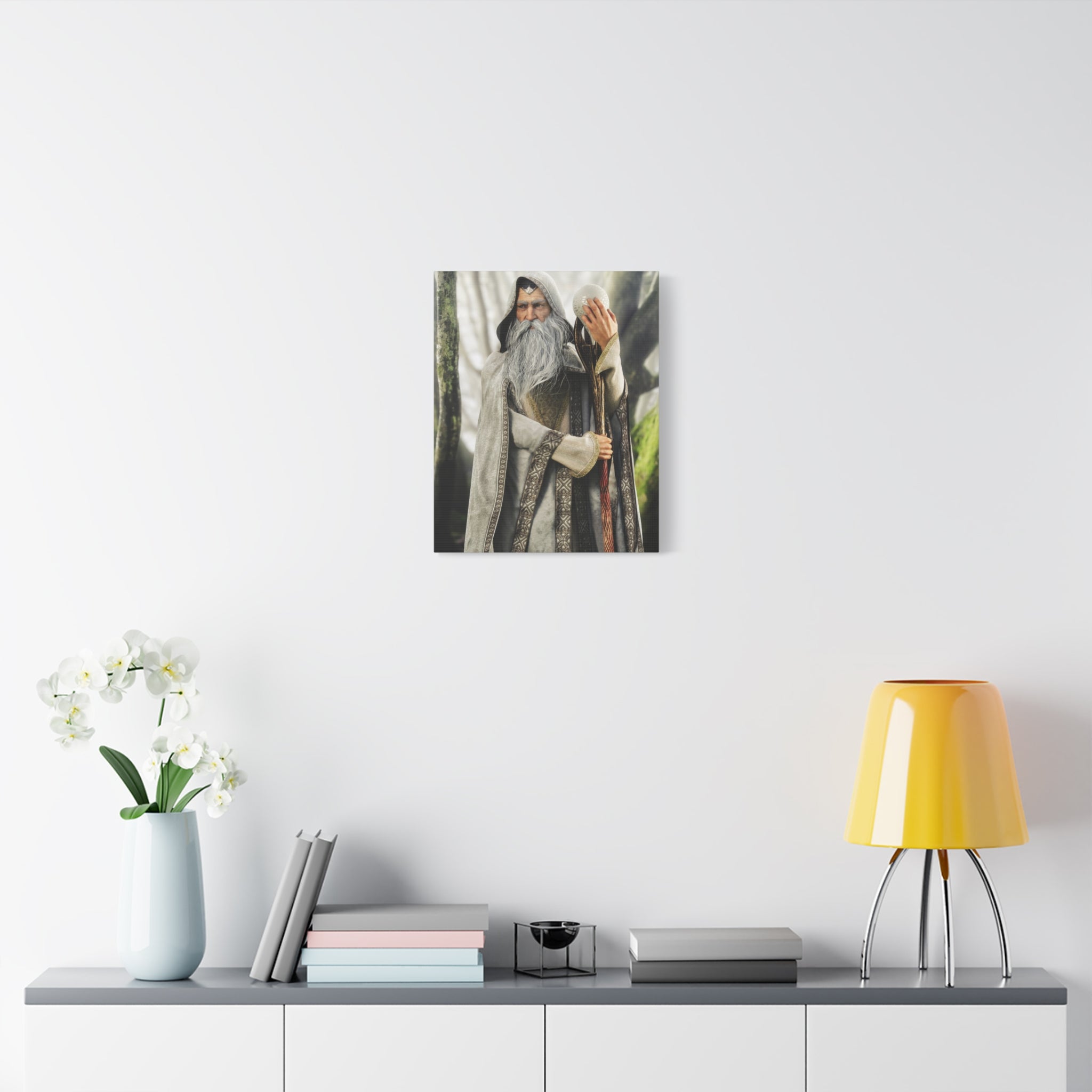 Wizard Portrait Matte Canvas Wall Art - Fantasy Sorcerer Stretched Canvas- No AI - Human created illustration art