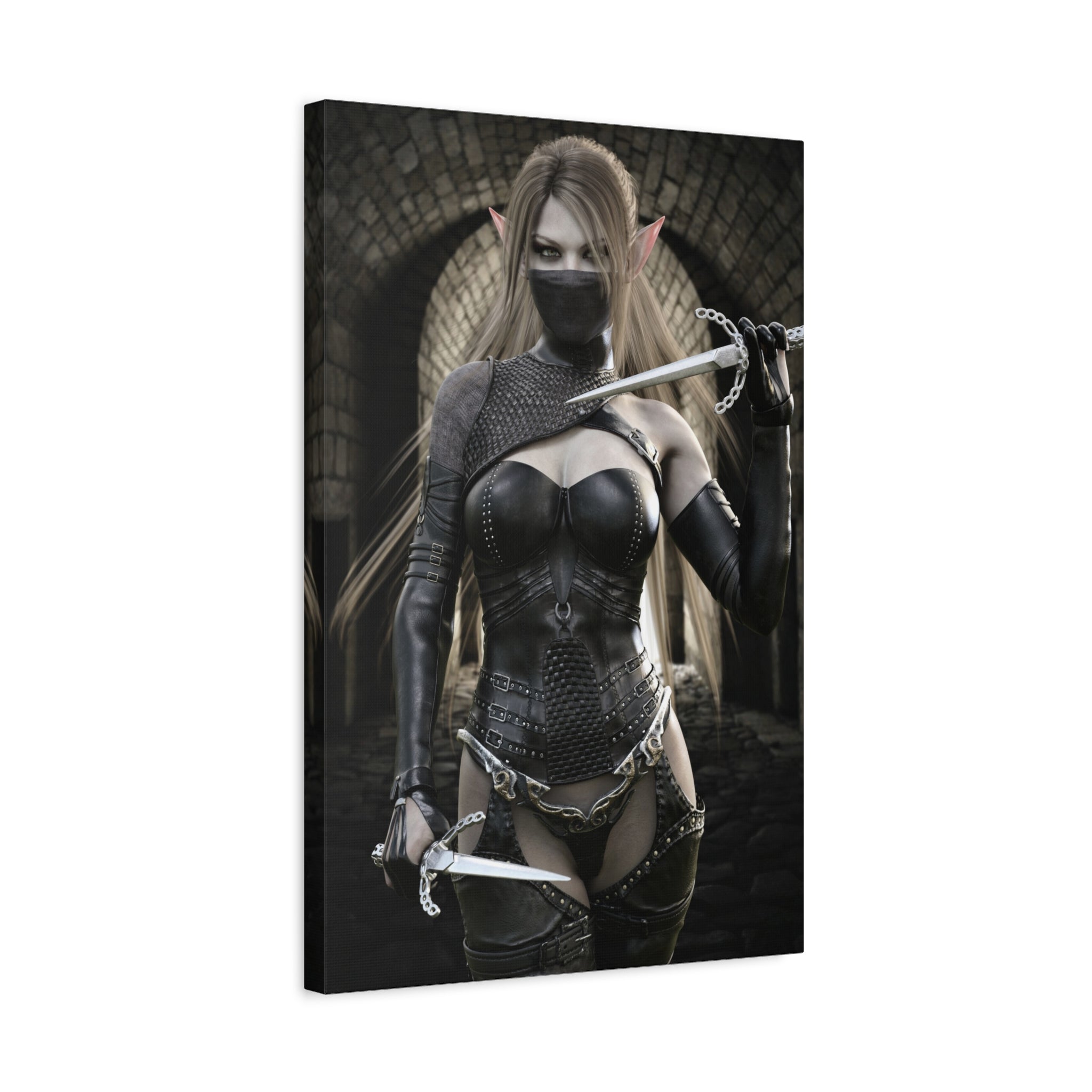 Dark Elf Assassin Canvas Wall Art | Fantasy Rogue Elf Artwork