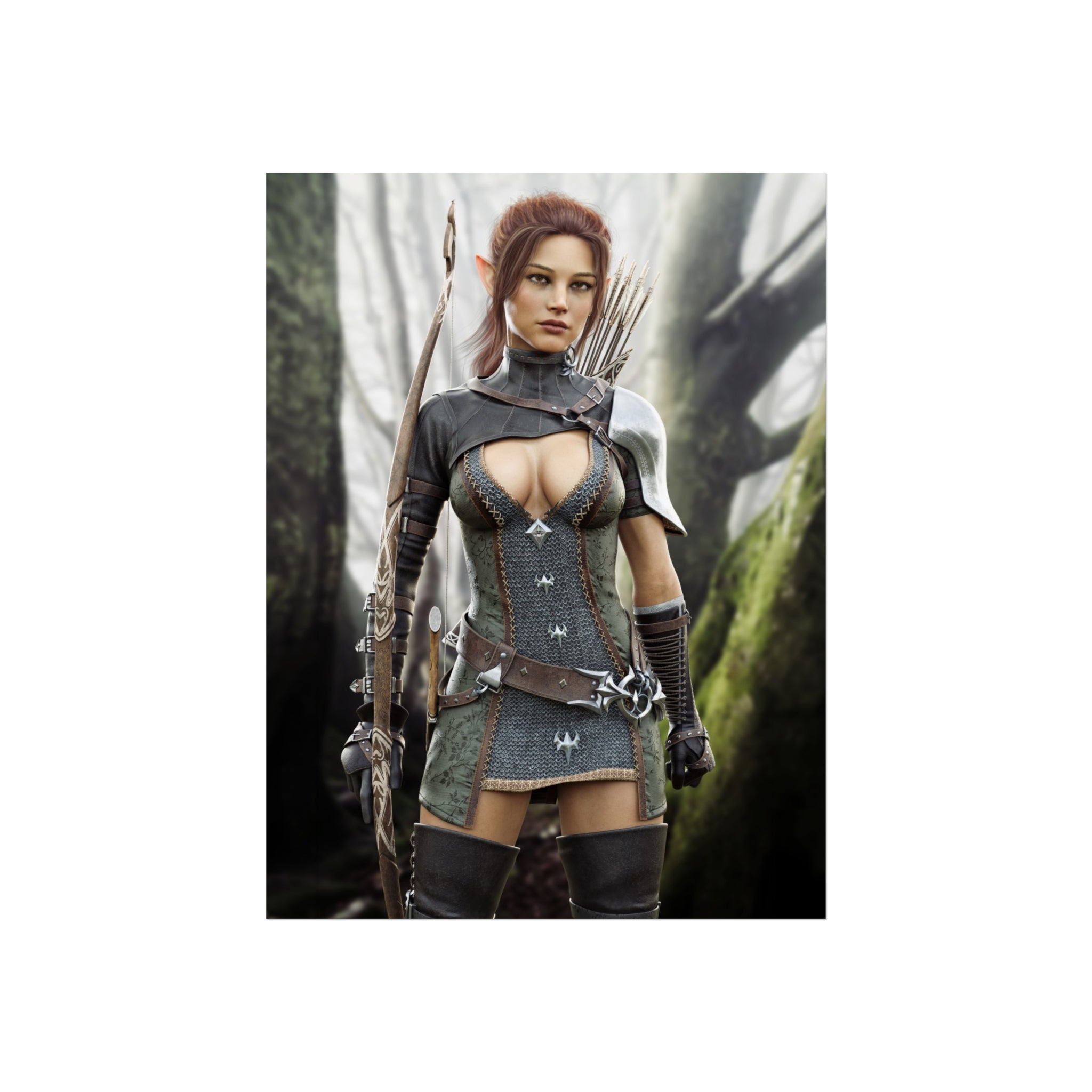 Fantasy Wood Elf Archer Warrior Fine Art Poster — Female Ranger Wall Art- No AI- Human created illustration art