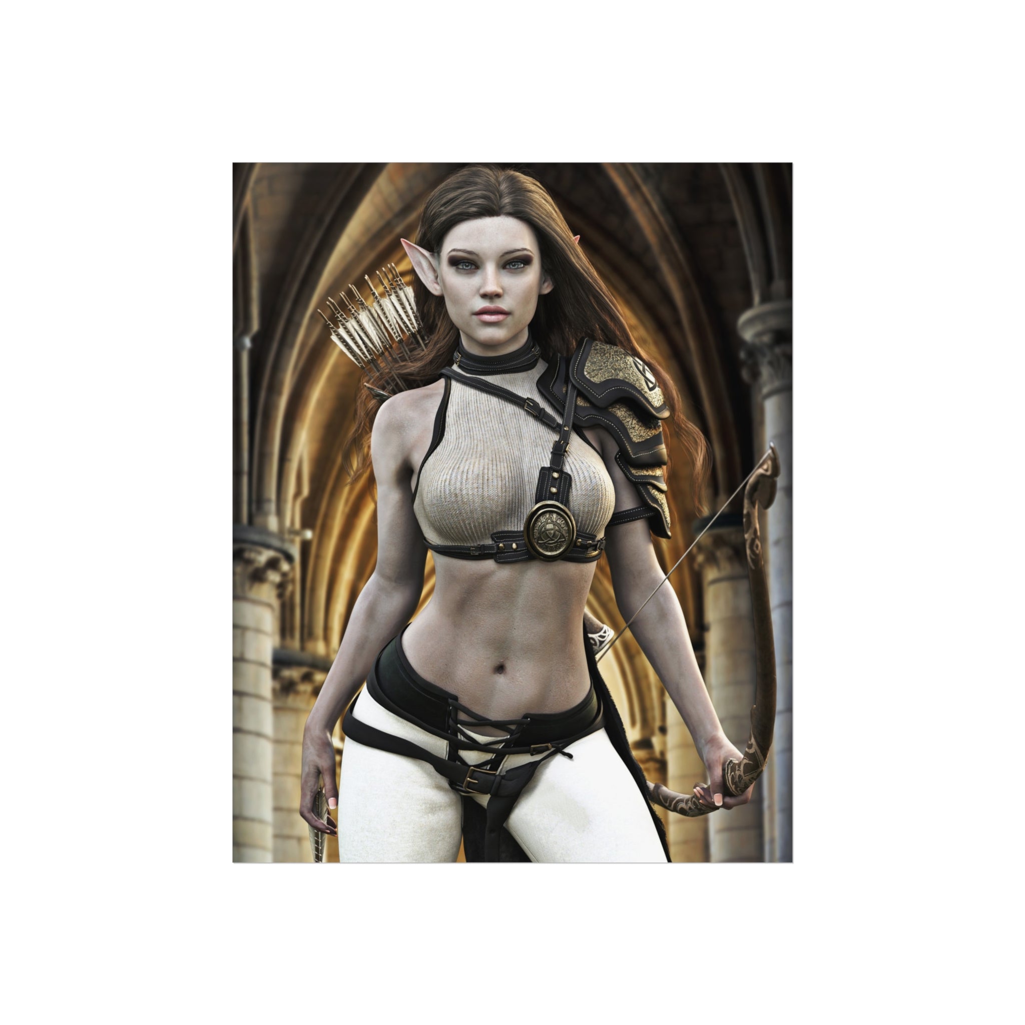 Fantasy Archer Fine Art Poster — Female Elf Warrior Wall Art- No AI- Human created illustration art