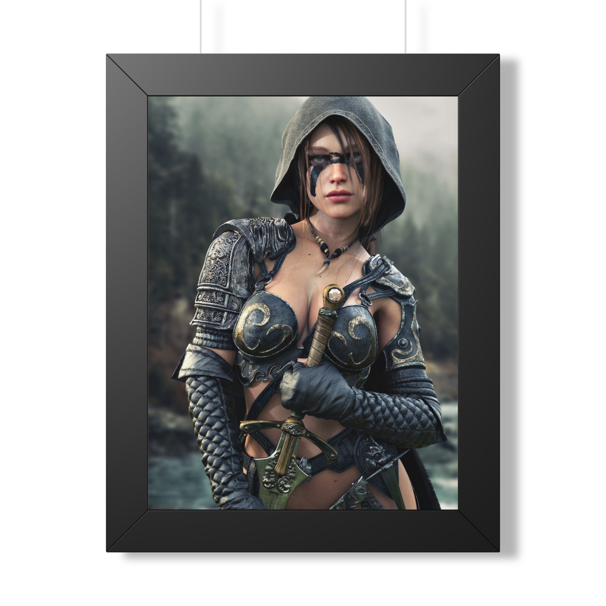 Fantasy Ranger Warrior Framed Poster — Female Armored Rogue Wall Art
