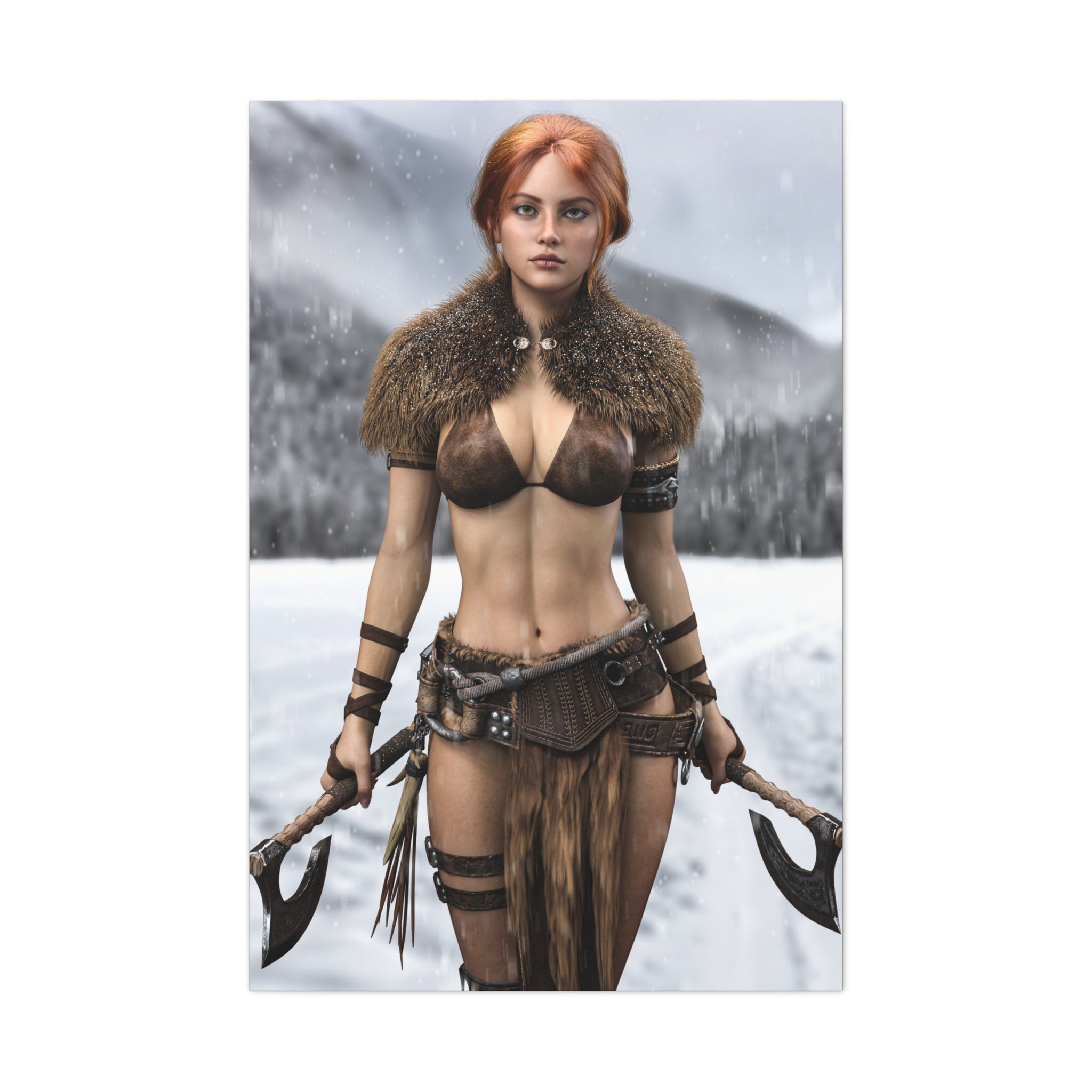 Viking Shieldmaiden Canvas Print — Matte Stretched Wall Art- No AI - Human created illustration art