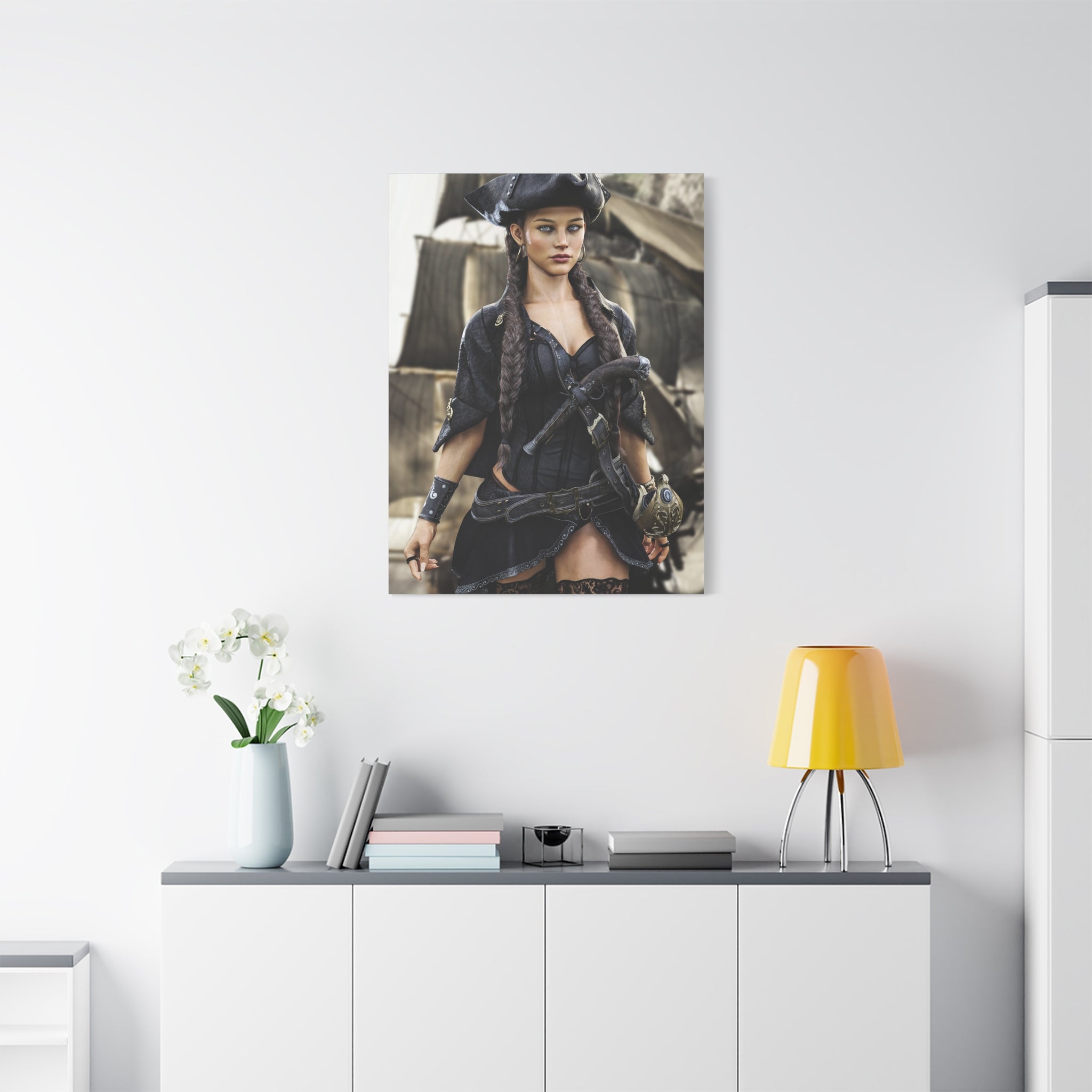 Pirate Captain Woman Matte Canvas Print — Stretched Wall Art - No AI - Human created illustration art