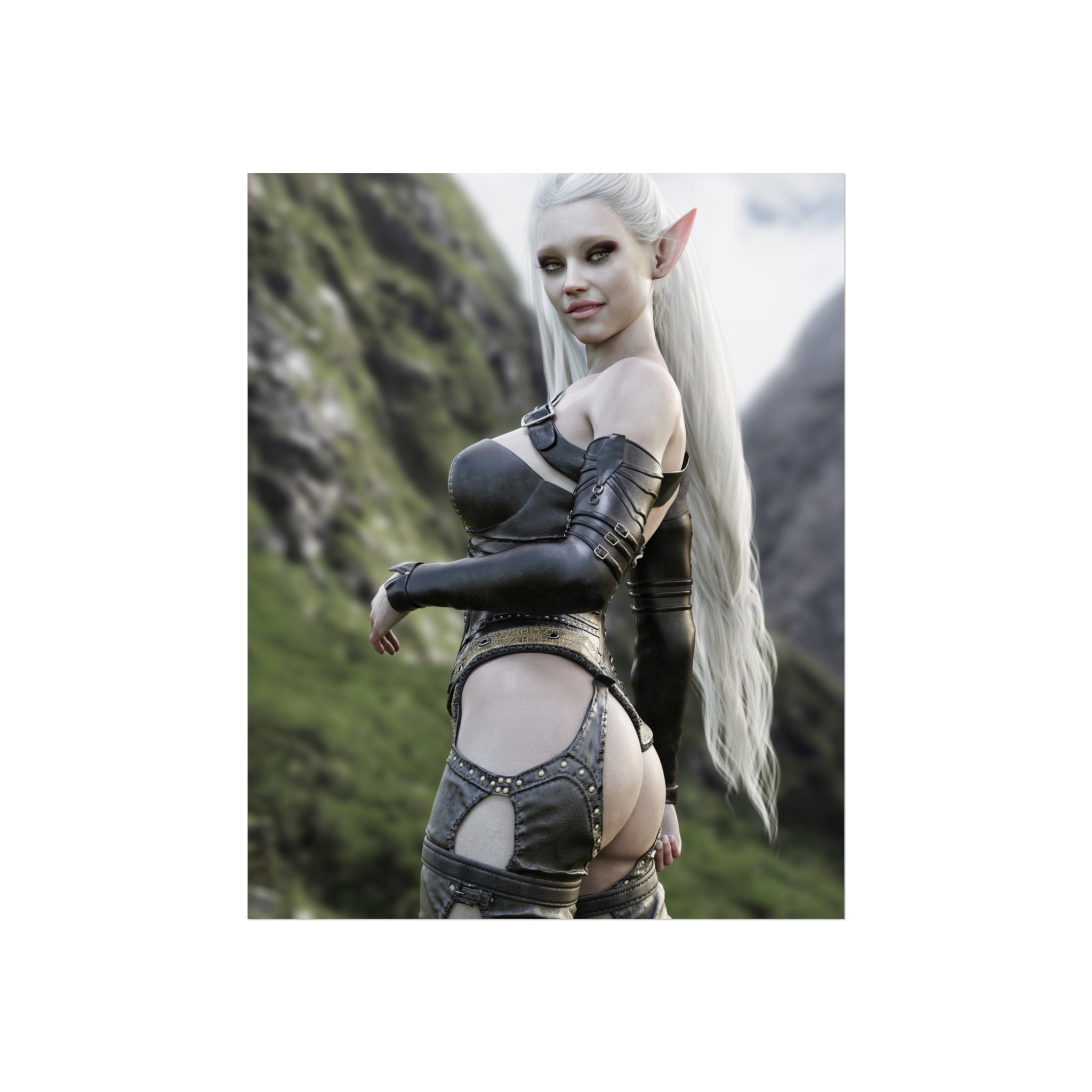 Fantasy Elf Warrior Fine Art Poster — Sexy Elf Girl Wall Art Print- No AI - Human created illustration art