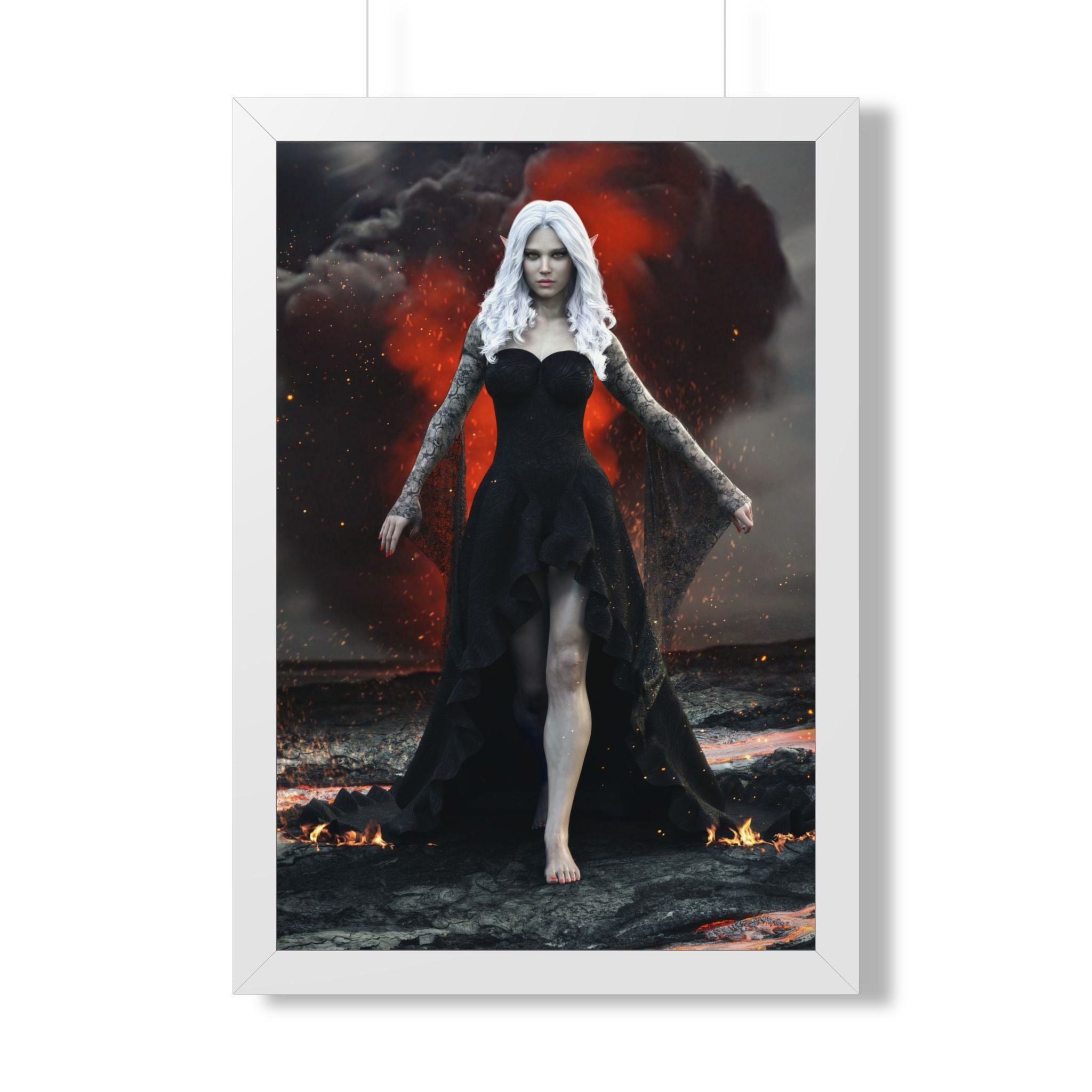 Fantasy Dark elf Sorceress Framed Poster – Dark Sorceress Wall Art- No AI- Human created illustration art