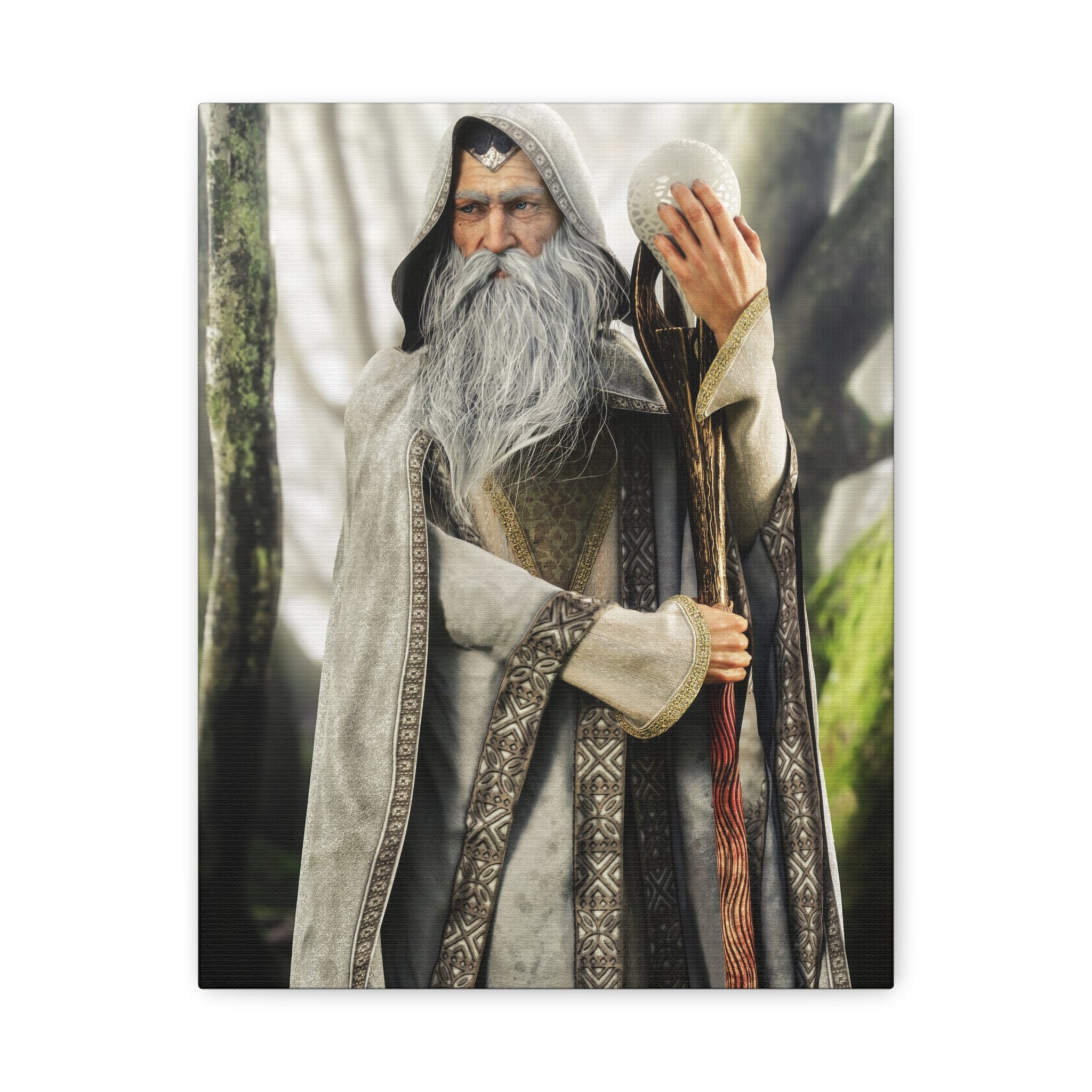 Wizard Portrait Matte Canvas Wall Art - Fantasy Sorcerer Stretched Canvas- No AI - Human created illustration art
