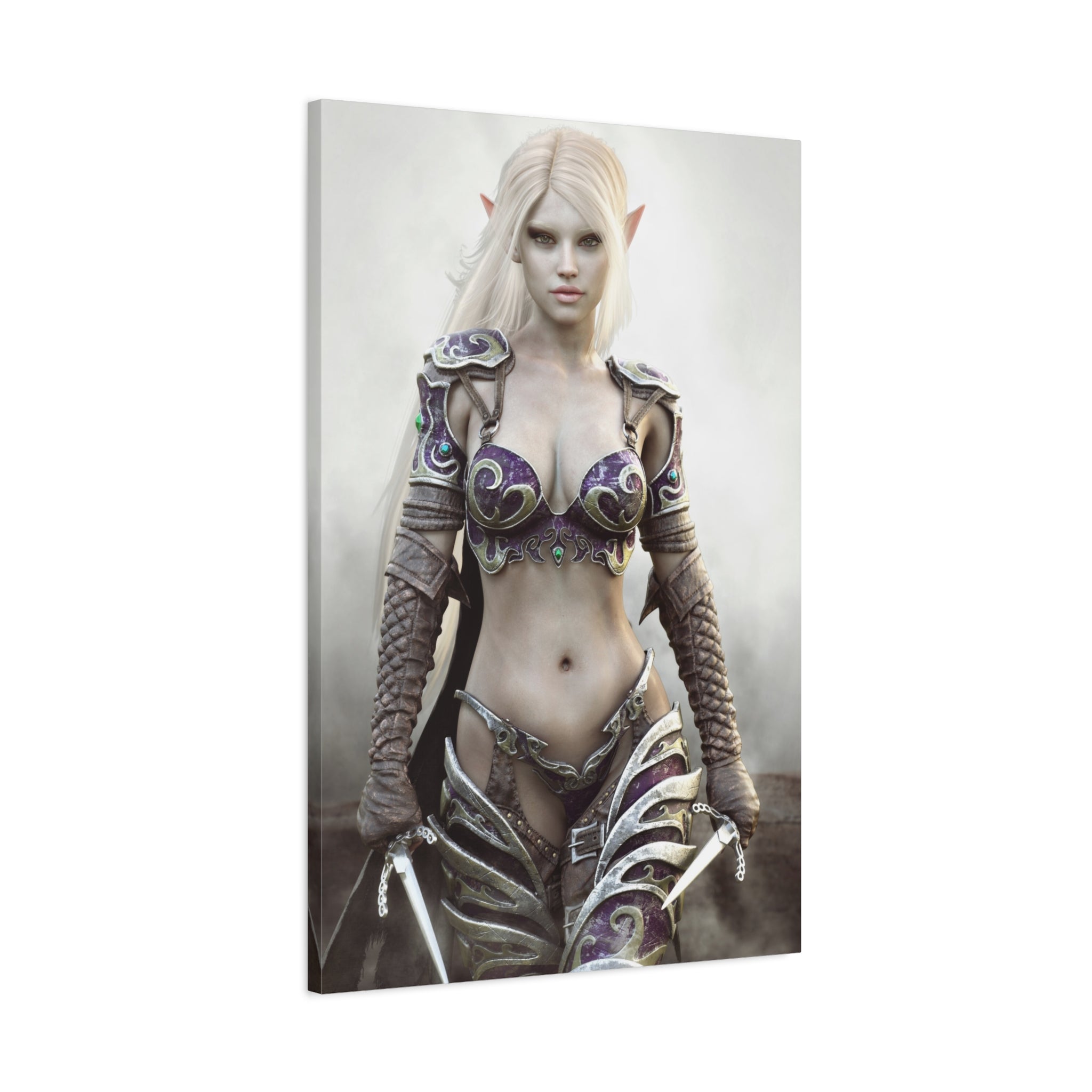 Dark Elf Warrior Fantasy Canvas Print — Matte Stretched Wall Art - No AI- Human created illustration art