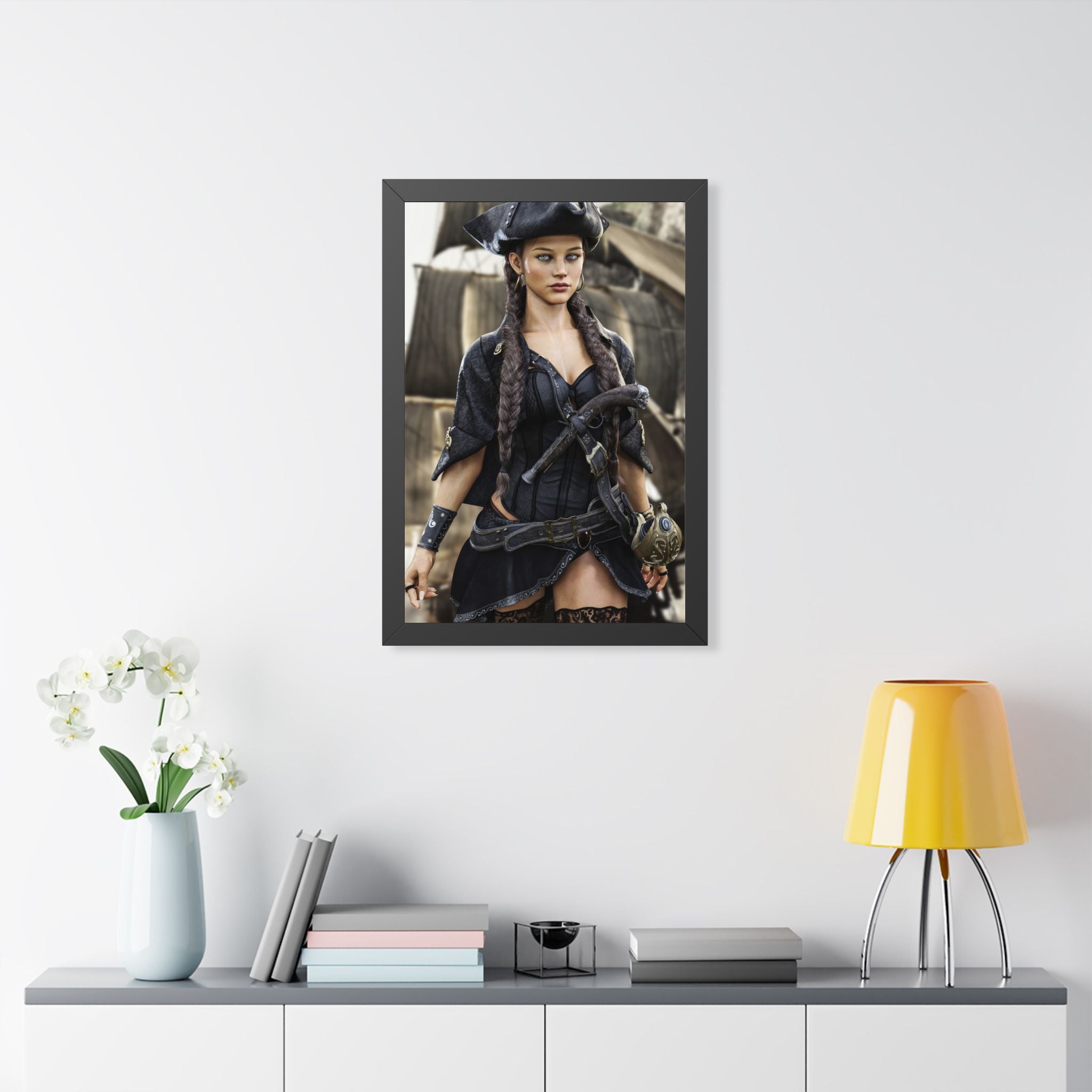 Pirate Captain Portrait Framed Poster — Sexy Pirate Wall Art - No AI - Human created illustration art