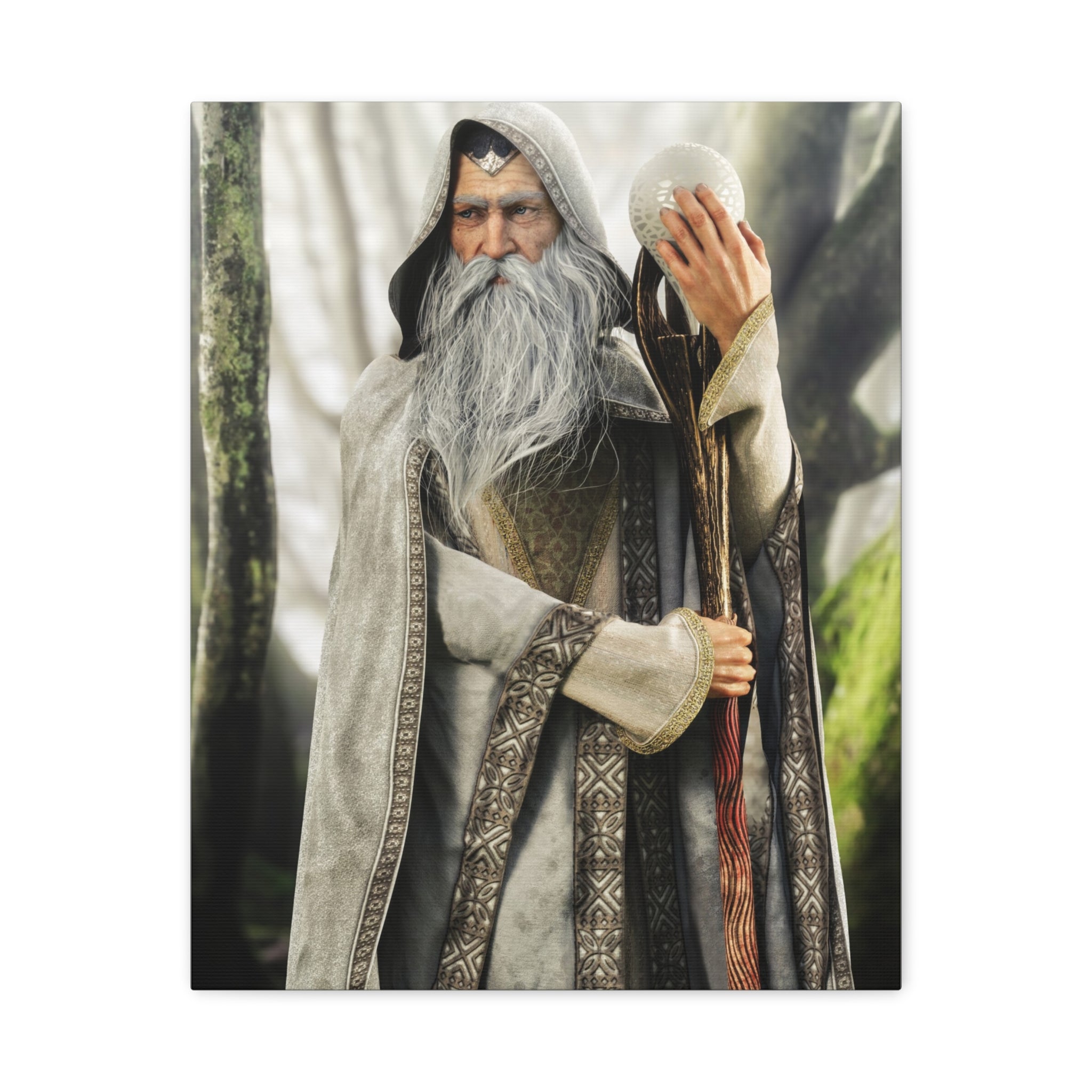Wizard Portrait Matte Canvas Wall Art - Fantasy Sorcerer Stretched Canvas- No AI - Human created illustration art