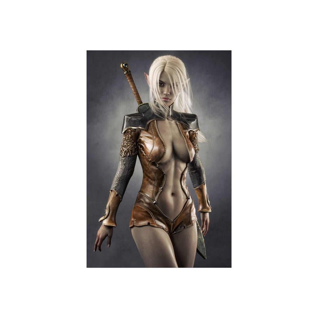 Fantasy Warrior Woman Fine Art Poster — Blonde Swordfighter Wall Art- No AI - Human created illustration art