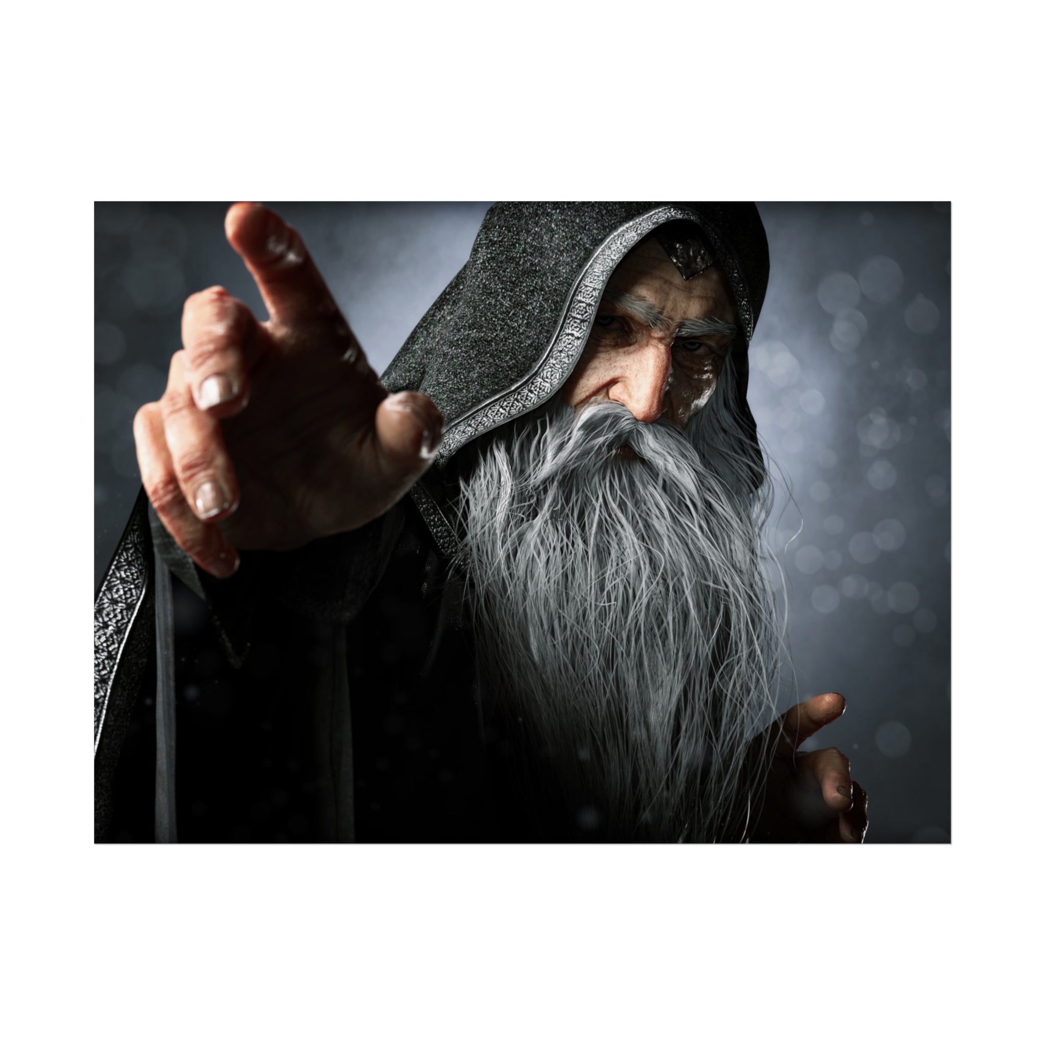 Wizard Fine Art Poster — Powerful Fantasy Wall Art with Bearded Sorcerer - No AI - Human created illustration art