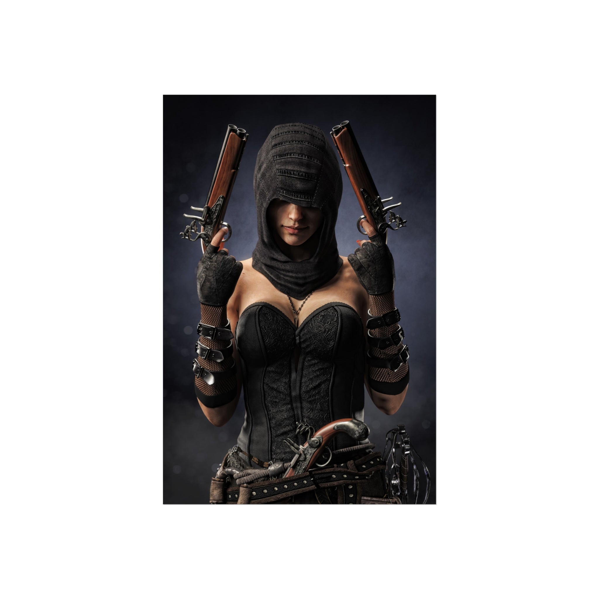 Fine Art Poster — Hooded Pirate female assassin - No AI - Human created illustration art