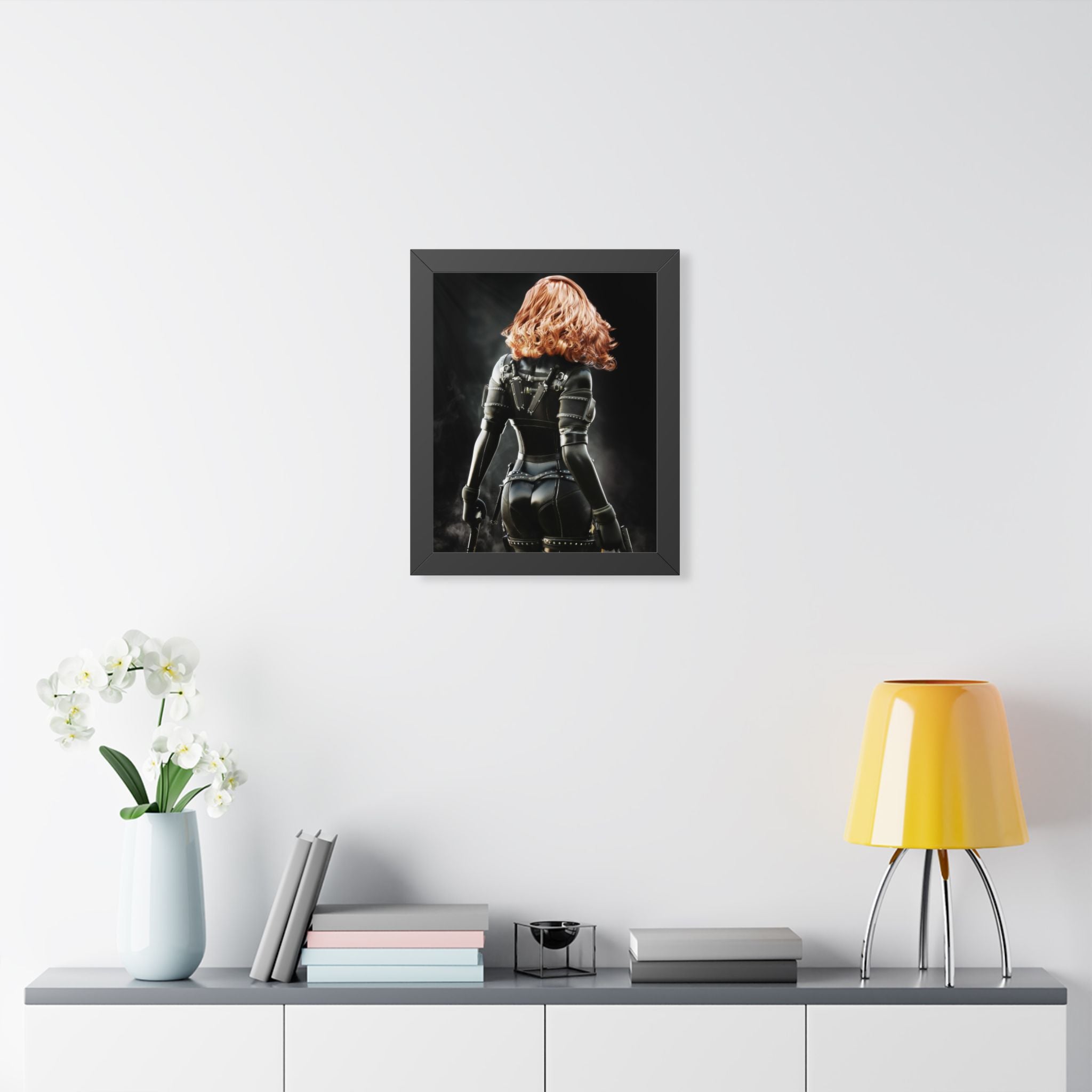 Black Widow-Inspired Framed Poster — Female Superhero Art Print (Vertical) - No AI- human created illustration art