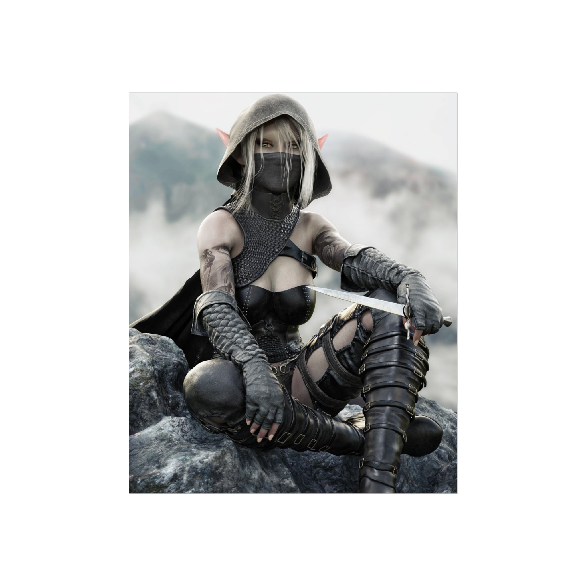 Dark Elf Assassin Fine Art Poster — Fantasy Rogue Wall Art - No Ai - Human created illustration art