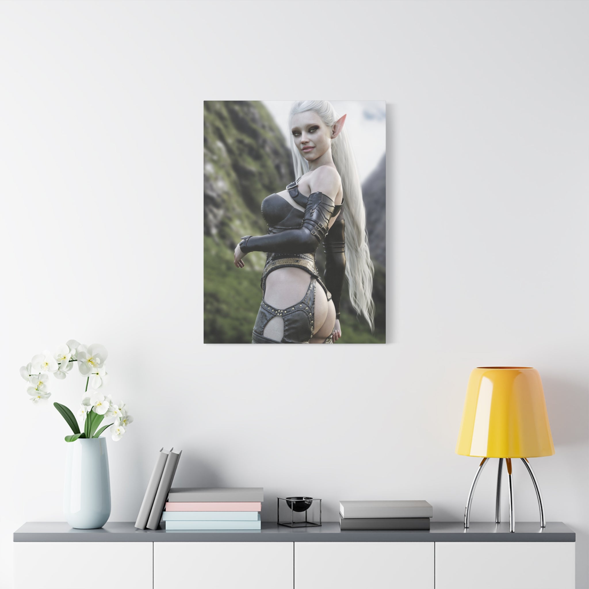 Fantasy Elf Warrior Canvas Print — Matte Stretched Wall Art- No AI - Human created illustration art