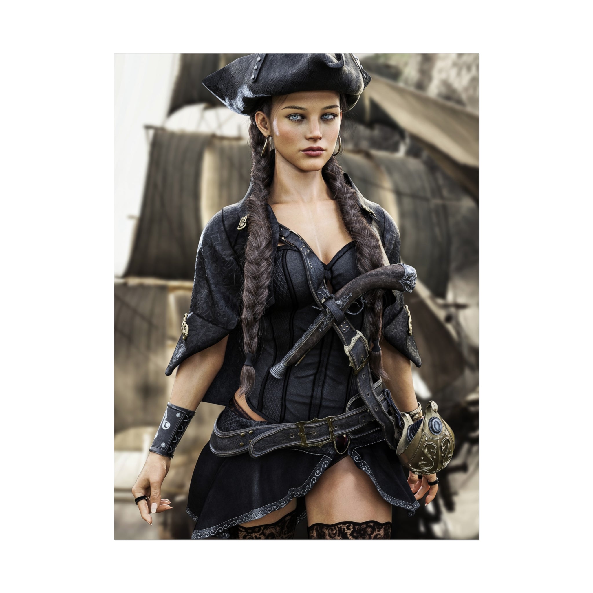 Pirate Captain Fine Art Poster – Gothic Nautical Wall Art - No AI - Human created illustration art