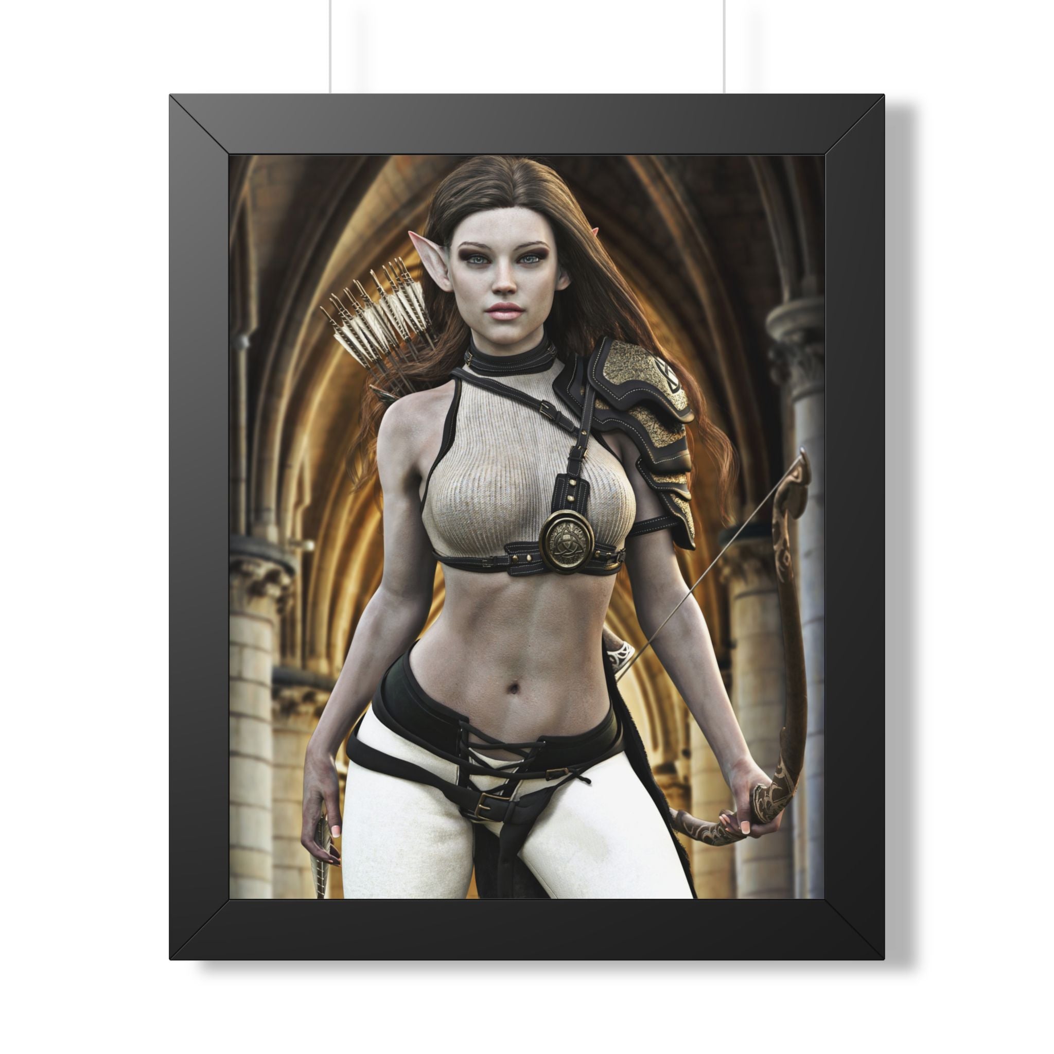 Fantasy Archer Woman Framed Poster — Elven Warrior Vertical Wall Art- No AI - Human created illustration art