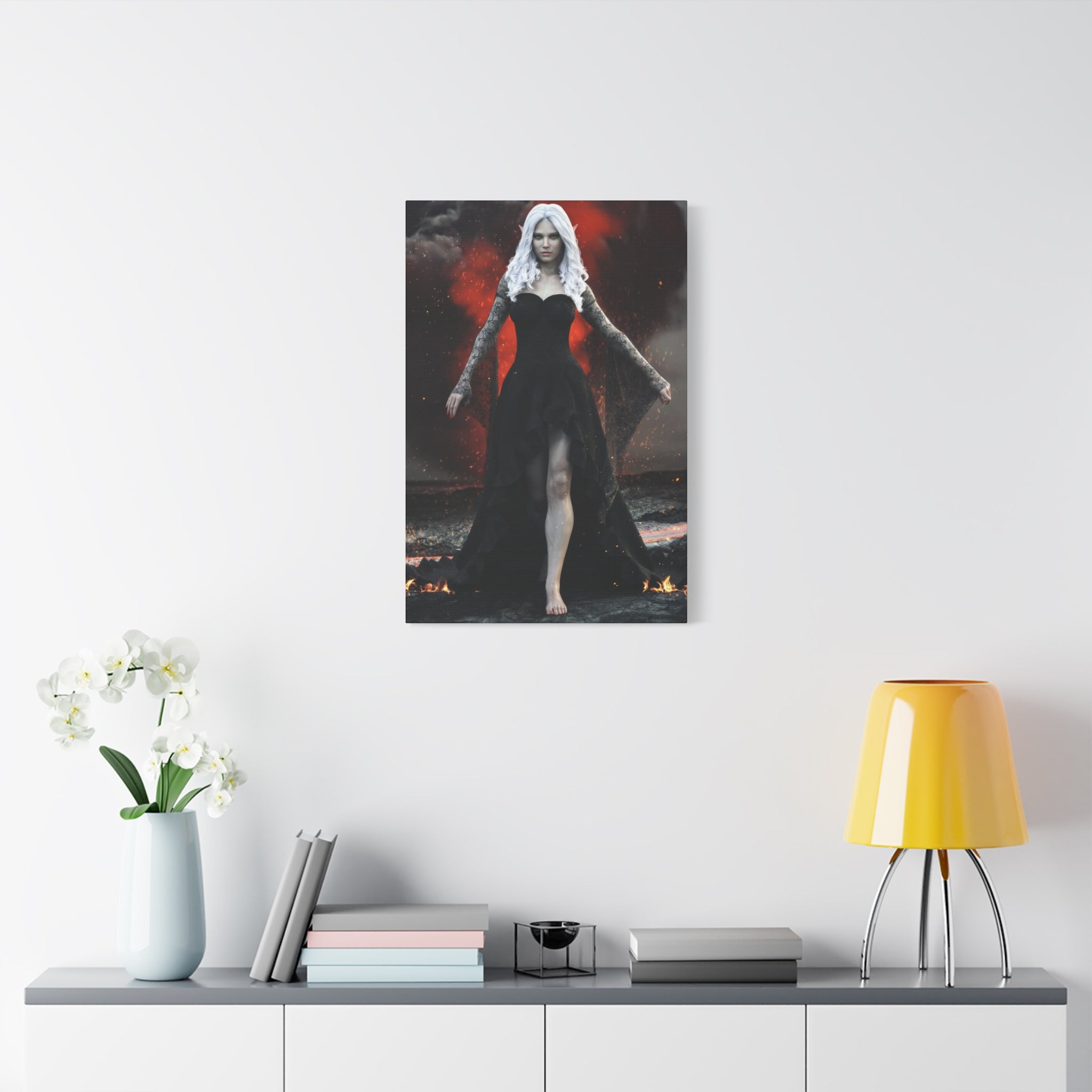 Dark Sorceress Canvas Print – Gothic Fantasy Wall Art- No AI- Human created illustration art
