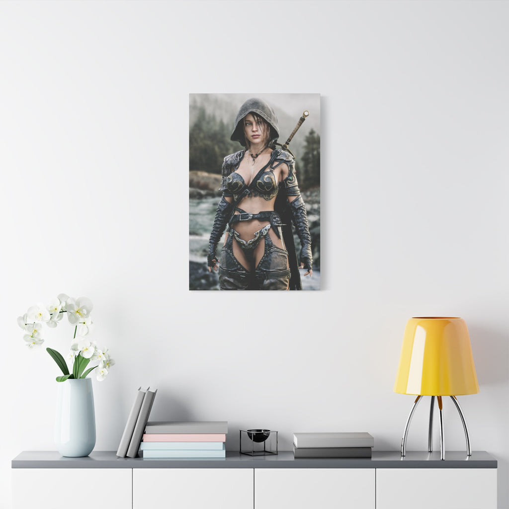 Female Warrior Ranger Fantasy Canvas Print - Matte Stretched Wall Art - No AI - Human created illustration art