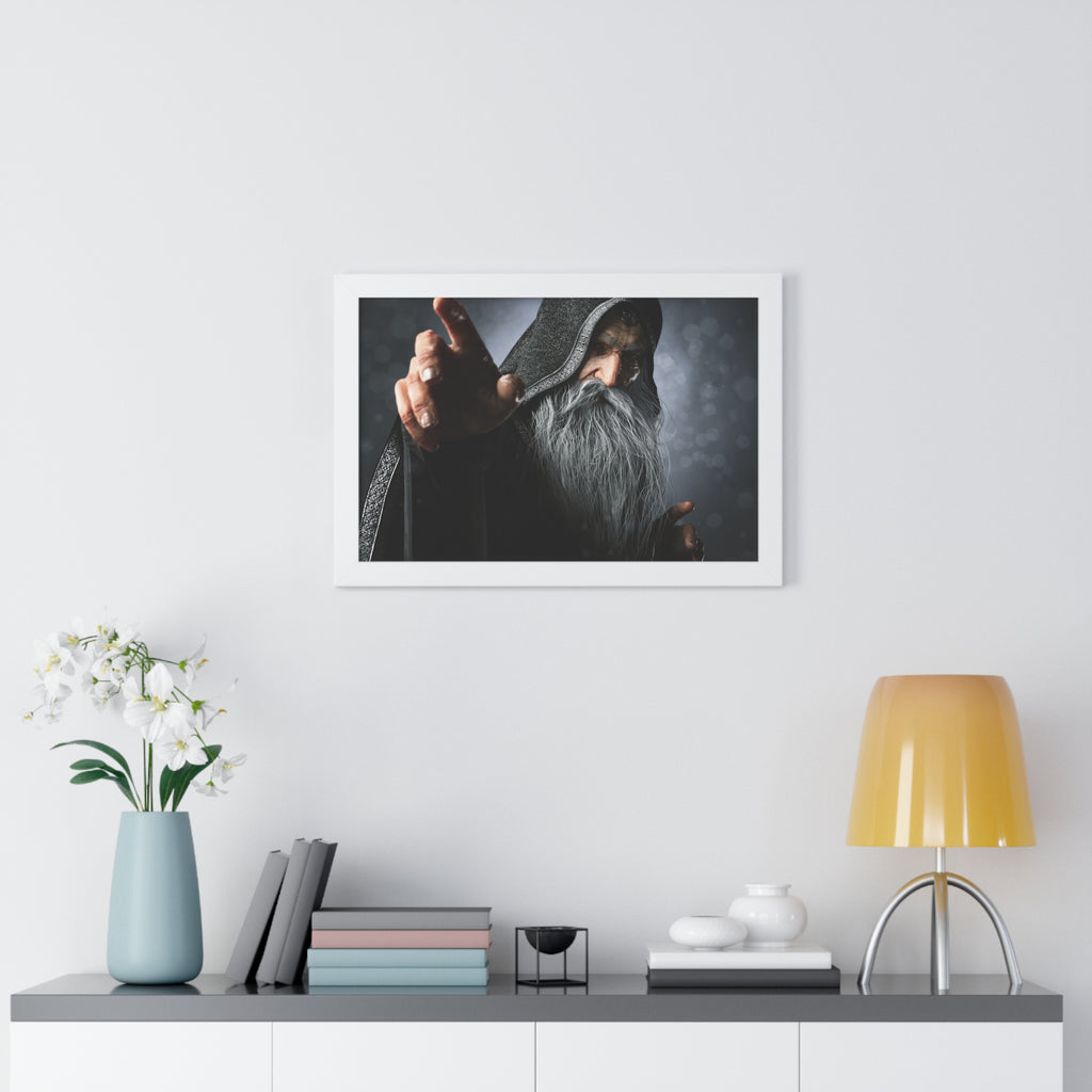 Framed Poster — Mystical Hooded Wizard Art Print - No AI - Human created illustration art