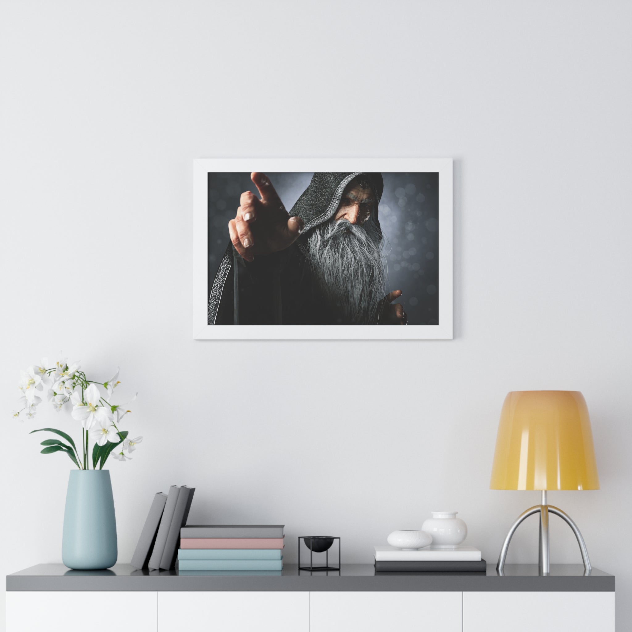 Framed Poster — Mystical Hooded Wizard Art Print - No AI - Human created illustration art