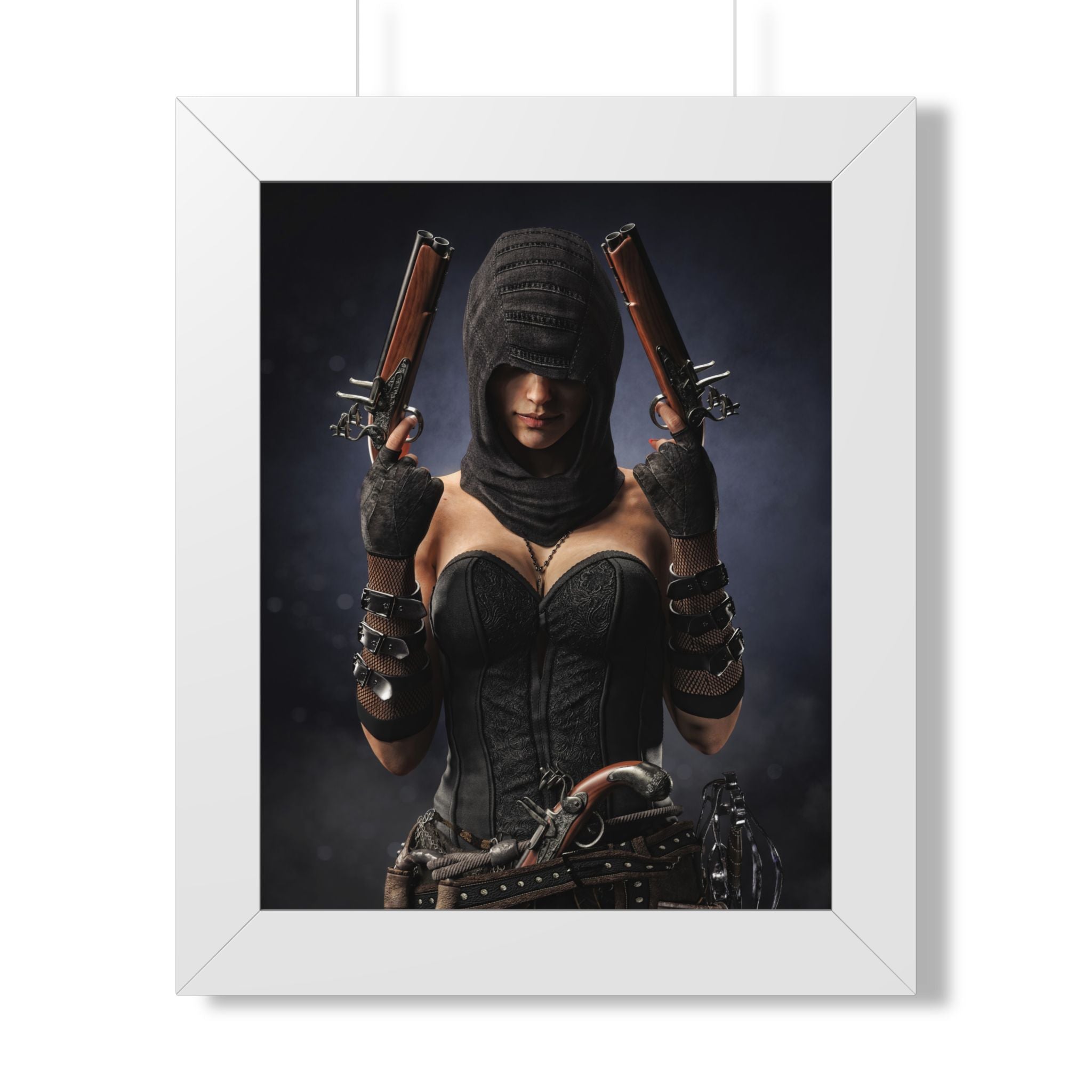 Framed Poster — Dark Rogue Pirate Assassin Art Print (Vertical) - No AI -Human created illustration art