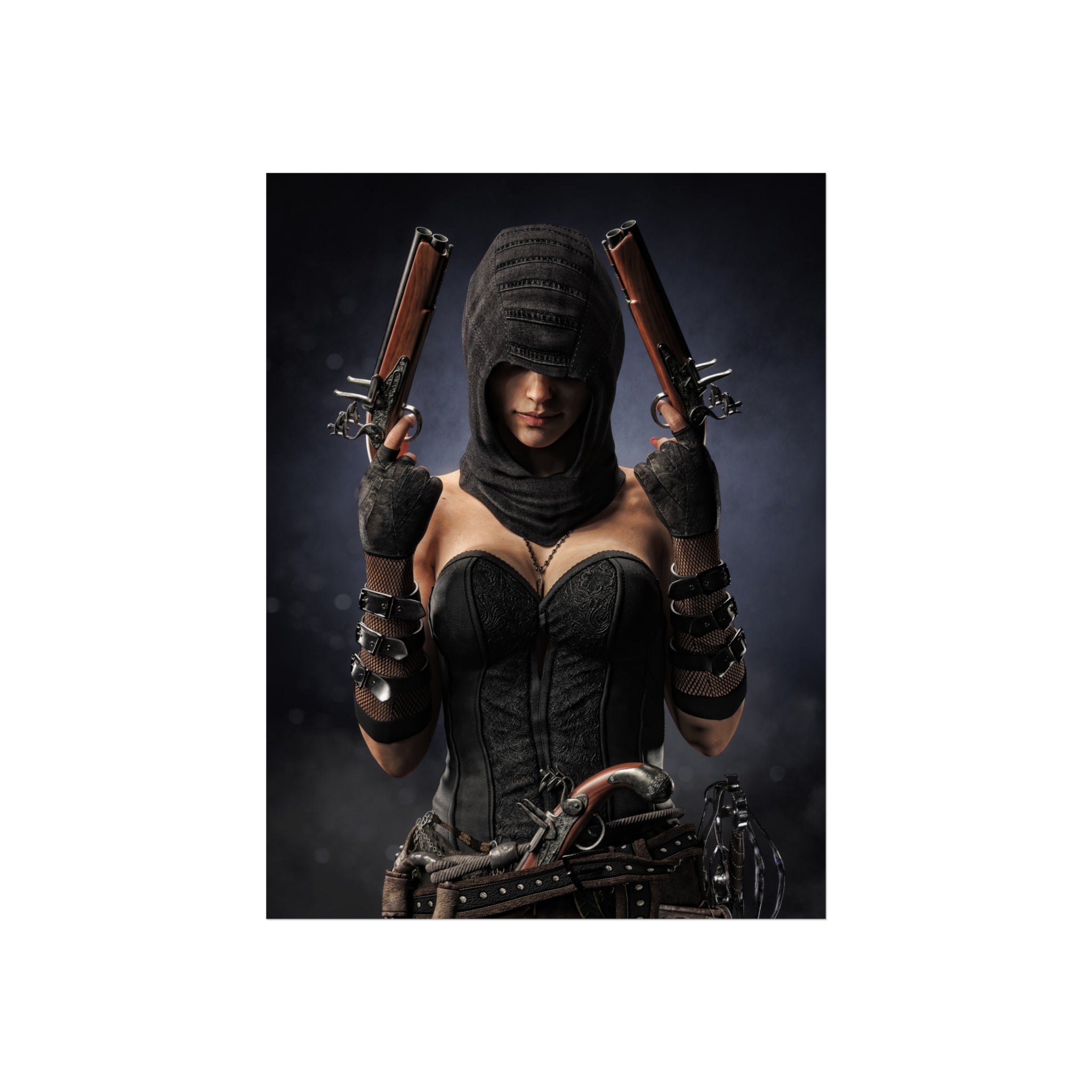 Fine Art Poster — Hooded Pirate female assassin - No AI - Human created illustration art