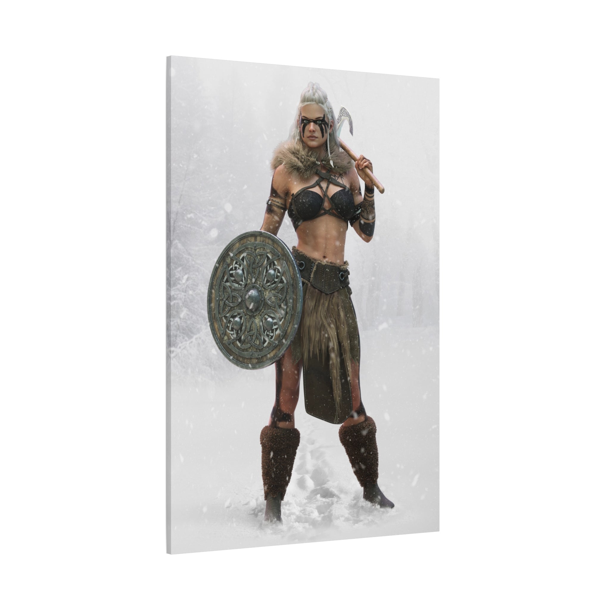 Viking Shieldmaiden Canvas Art – Warrior Woman Matte Stretched Print- No AI - Human created illustration art