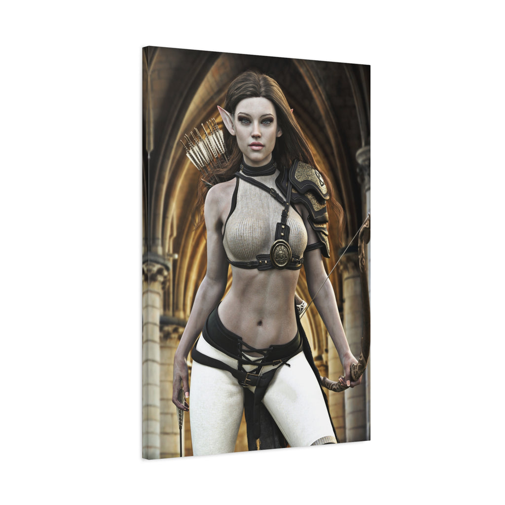 Fantasy Elven Archer Canvas Print – Warrior Elf Wall Art- No AI- Human created illustraion art