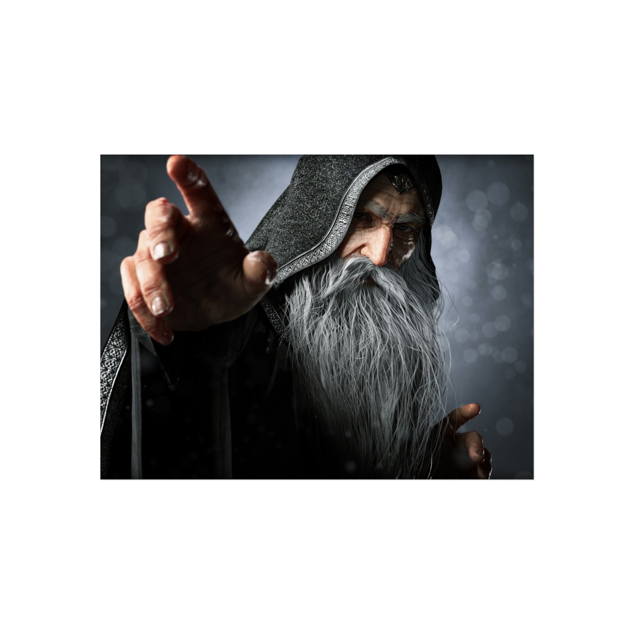 Wizard Fine Art Poster — Powerful Fantasy Wall Art with Bearded Sorcerer - No AI - Human created illustration art