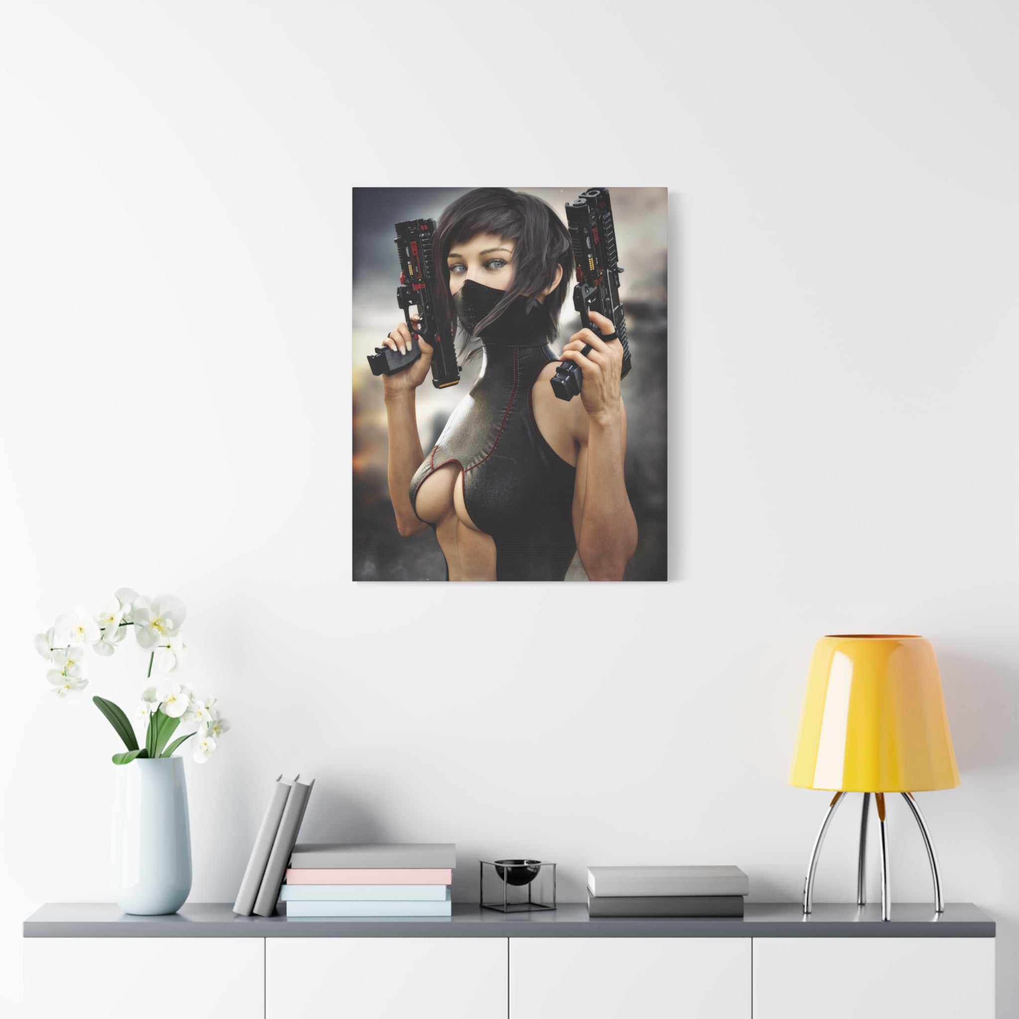 Futuristic Assassin Matte Canvas Wall Art - No Ai- Human created illustration art