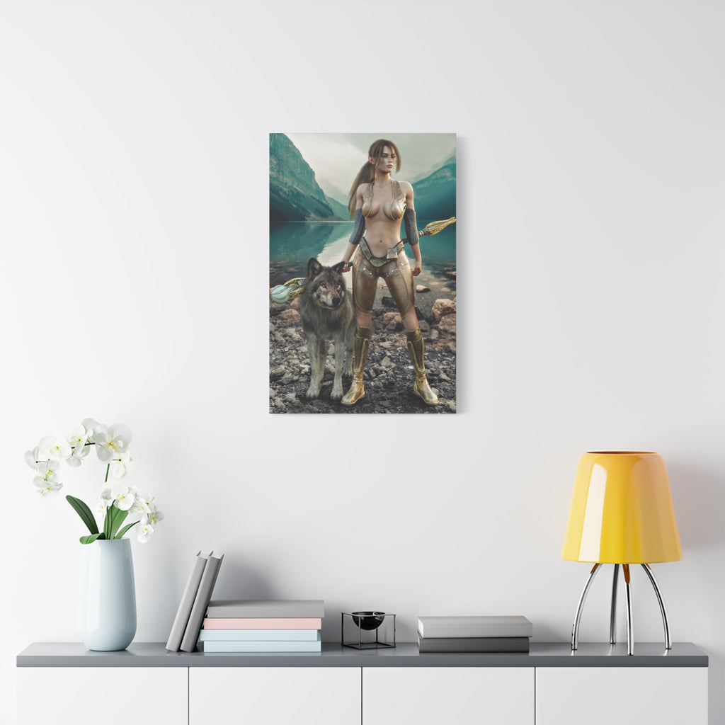 Druid and Wolf Fantasy Canvas Wall Art | Elven Guardian Nature Warrior