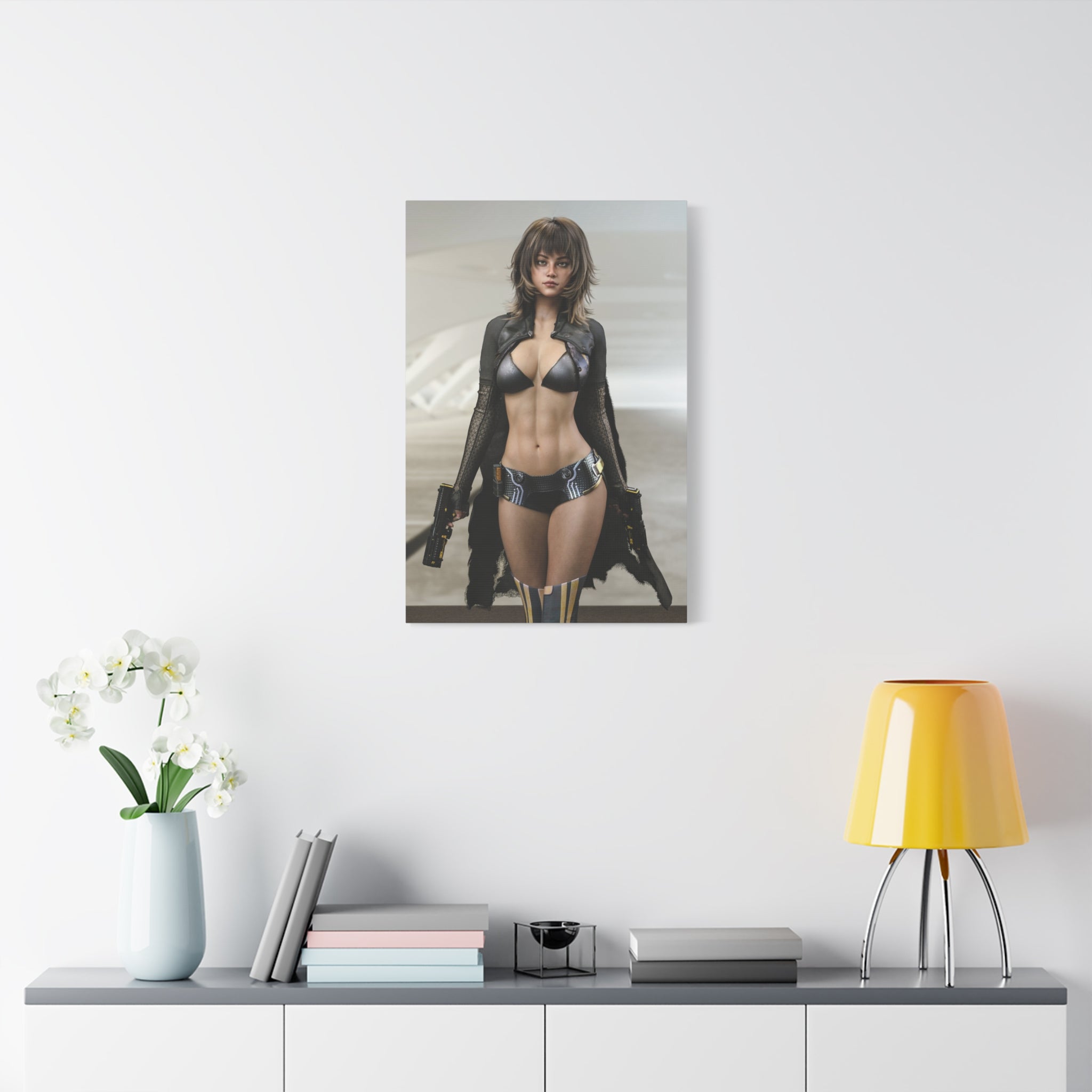 Sci‑Fi Femme Fatale Matte Canvas Print — Futuristic Warrior Wall Art- No AI - Human created illustration art