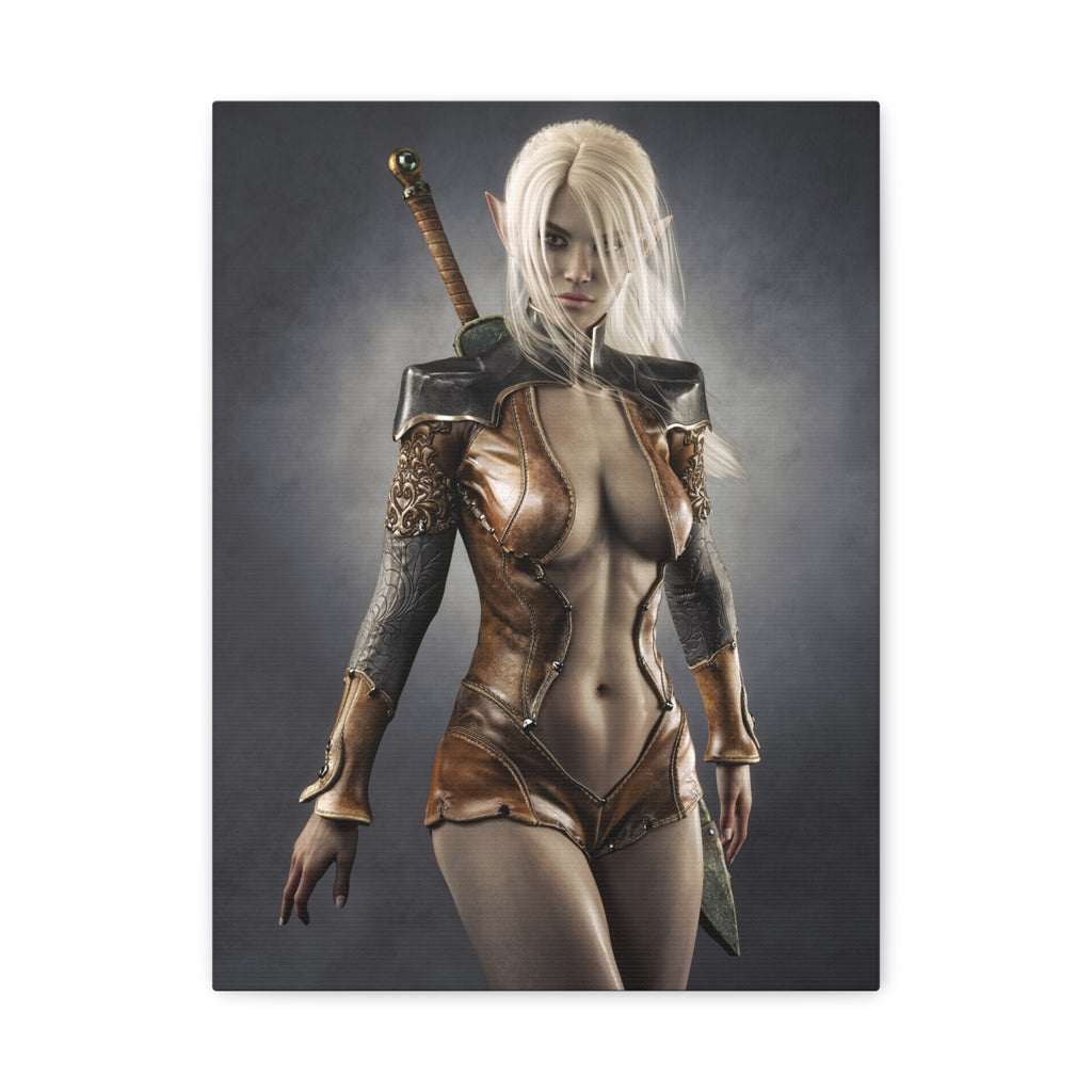 Fantasy Warrior Elf Canvas Print — Sexy Female Swordfighter Matte Stretched Art- No AI- Human created illuration art