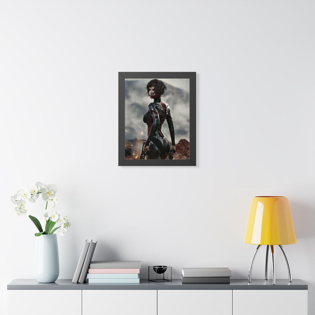 Framed Poster — Futuristic Sci‑Fi Female Warrior Art Print- No AI - Human created illustration art