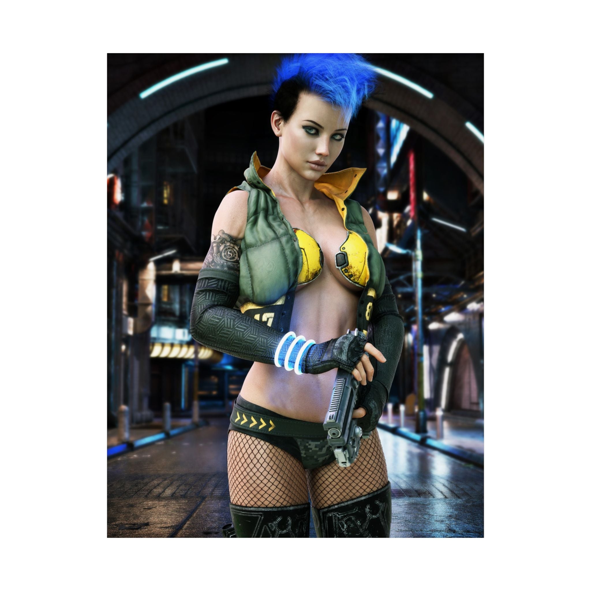 Cyberpunk Female Warrior Wall Art | Futuristic Cyber Assassin Artwork