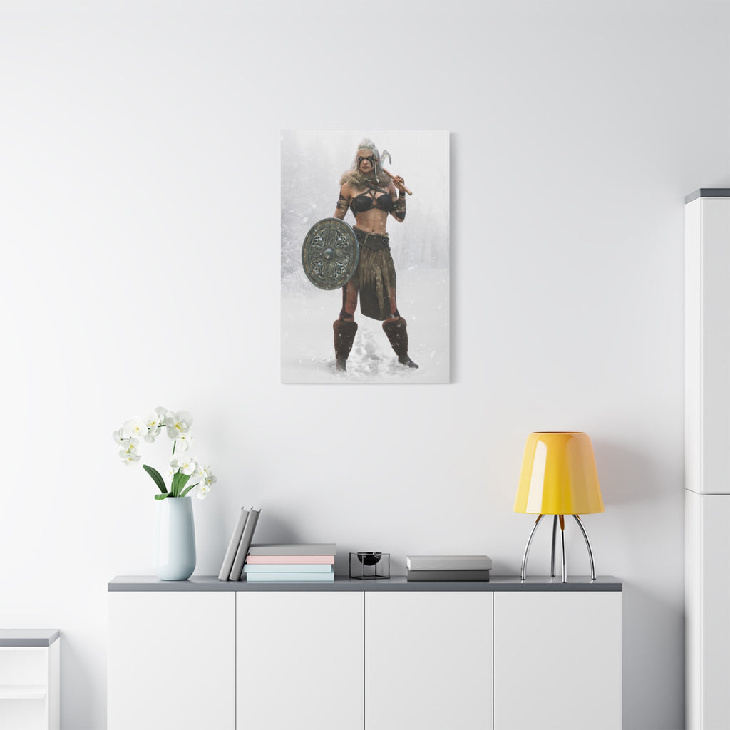 Viking Shieldmaiden Canvas Art – Warrior Woman Matte Stretched Print- No AI - Human created illustration art