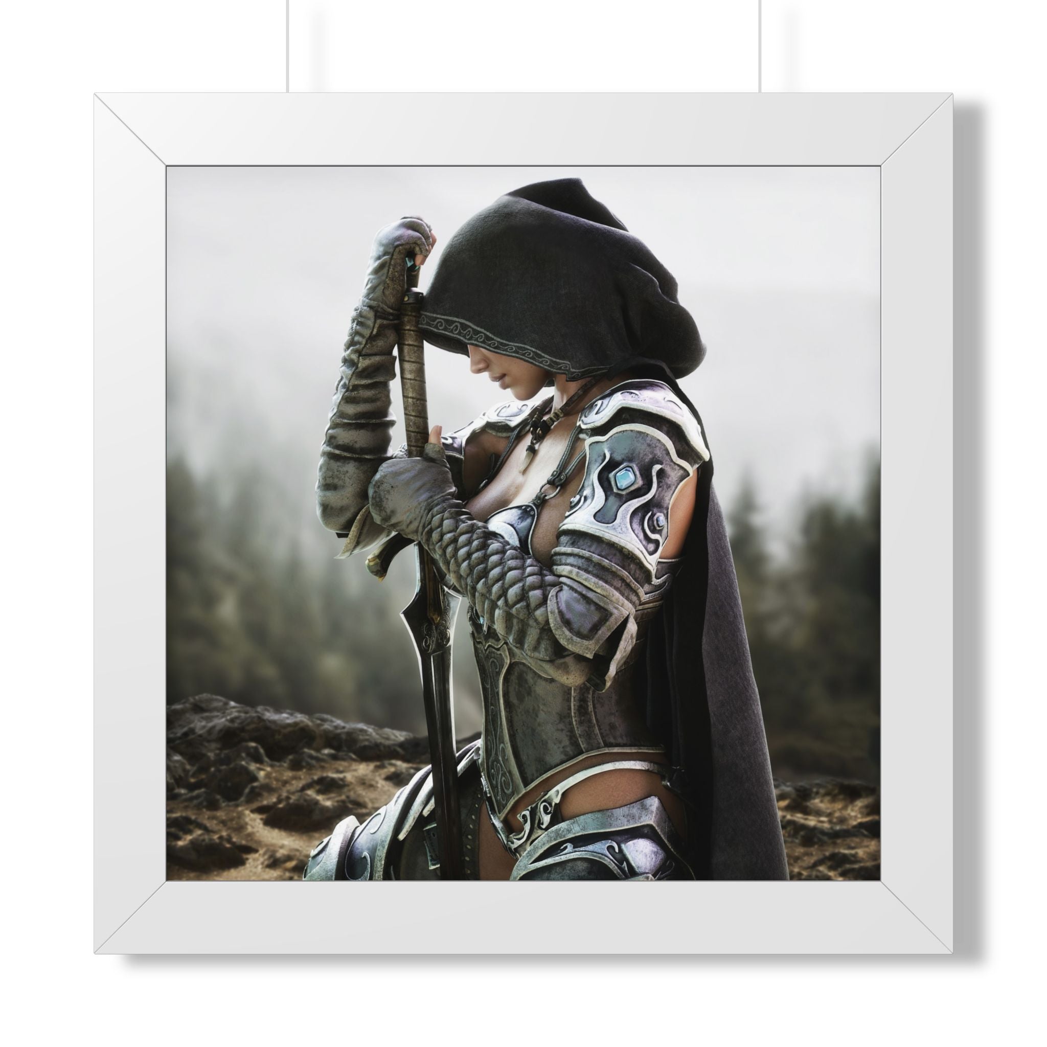 Framed Poster — Female Fantasy Warrior Artwork (Vertical) - No AI - Human created illustration art