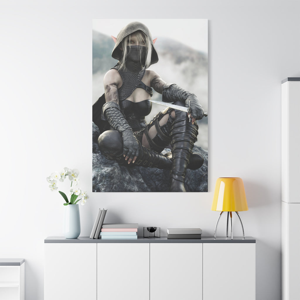 Rogue Elf Warrior Matte Canvas Print — Fantasy Assassin Wall Art- No AI - Human created illustration art
