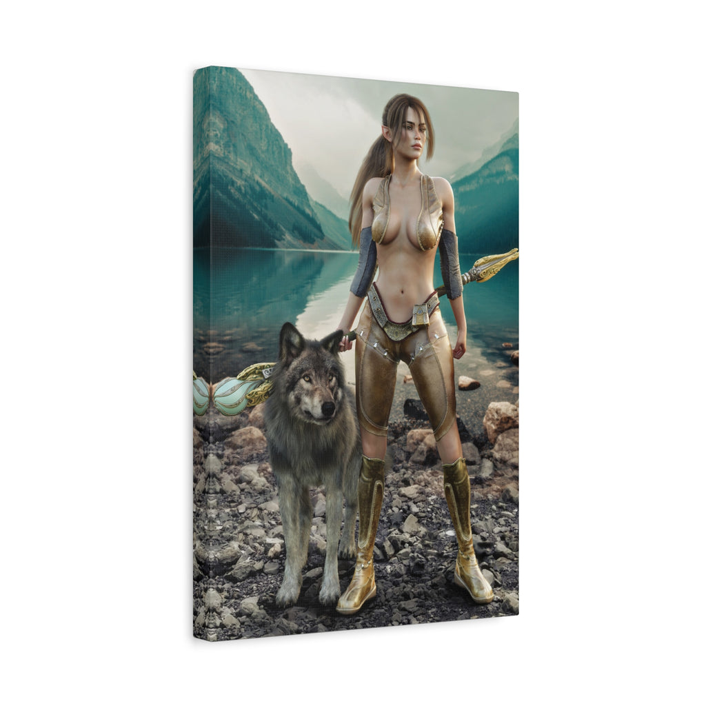 Druid and Wolf Fantasy Canvas Wall Art | Elven Guardian Nature Warrior