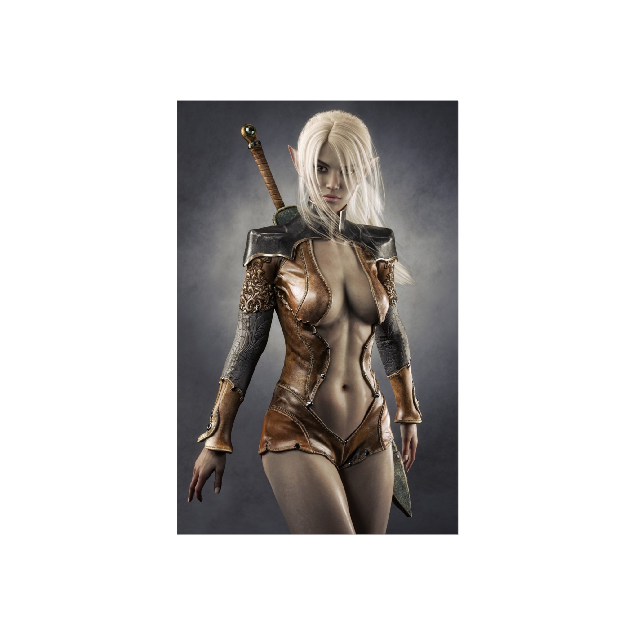 Fantasy Warrior Woman Fine Art Poster — Blonde Swordfighter Wall Art- No AI - Human created illustration art