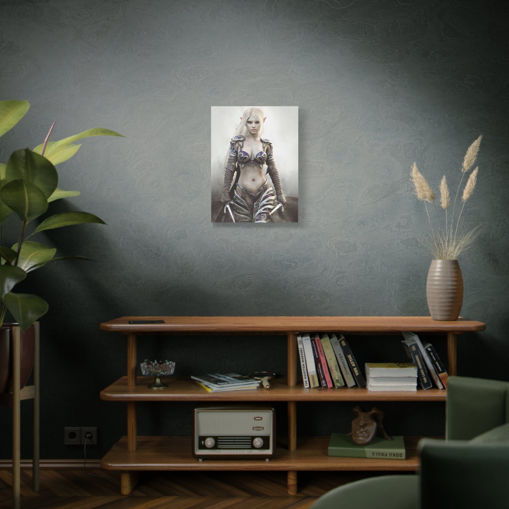 Dark Elf Warrior Fantasy Canvas Print — Matte Stretched Wall Art - No AI- Human created illustration art