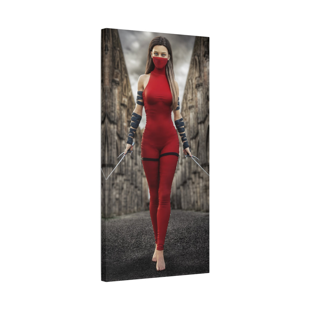 Red Assassin Canvas Wall Art | Fantasy Female Rogue & Ninja Artwork