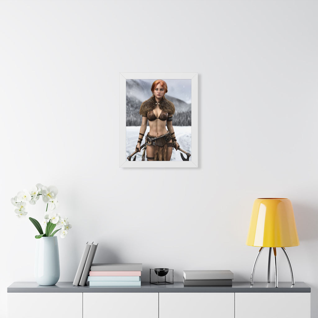 Viking Shieldmaiden Framed Poster — Redhead Warrior Art Print- No AI - Human created illustration art