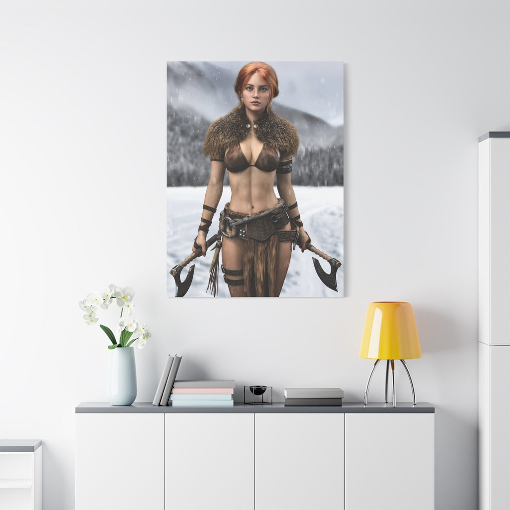 Viking Shieldmaiden Canvas Print — Matte Stretched Wall Art- No AI - Human created illustration art
