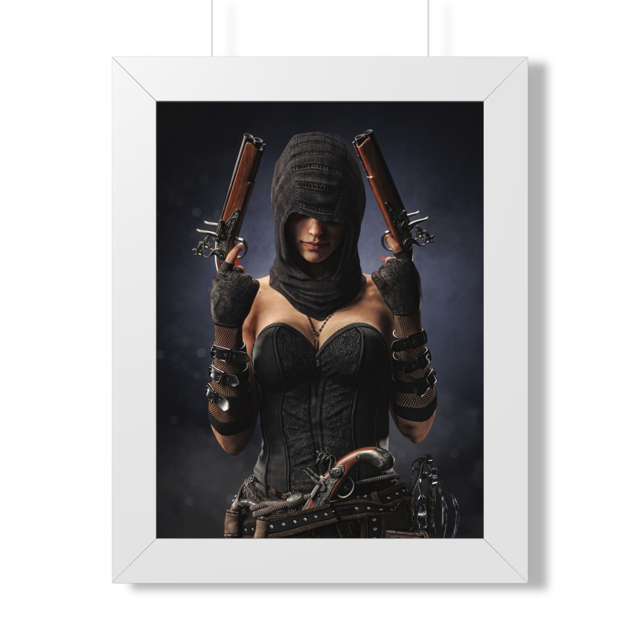 Framed Poster — Dark Rogue Pirate Assassin Art Print (Vertical) - No AI -Human created illustration art