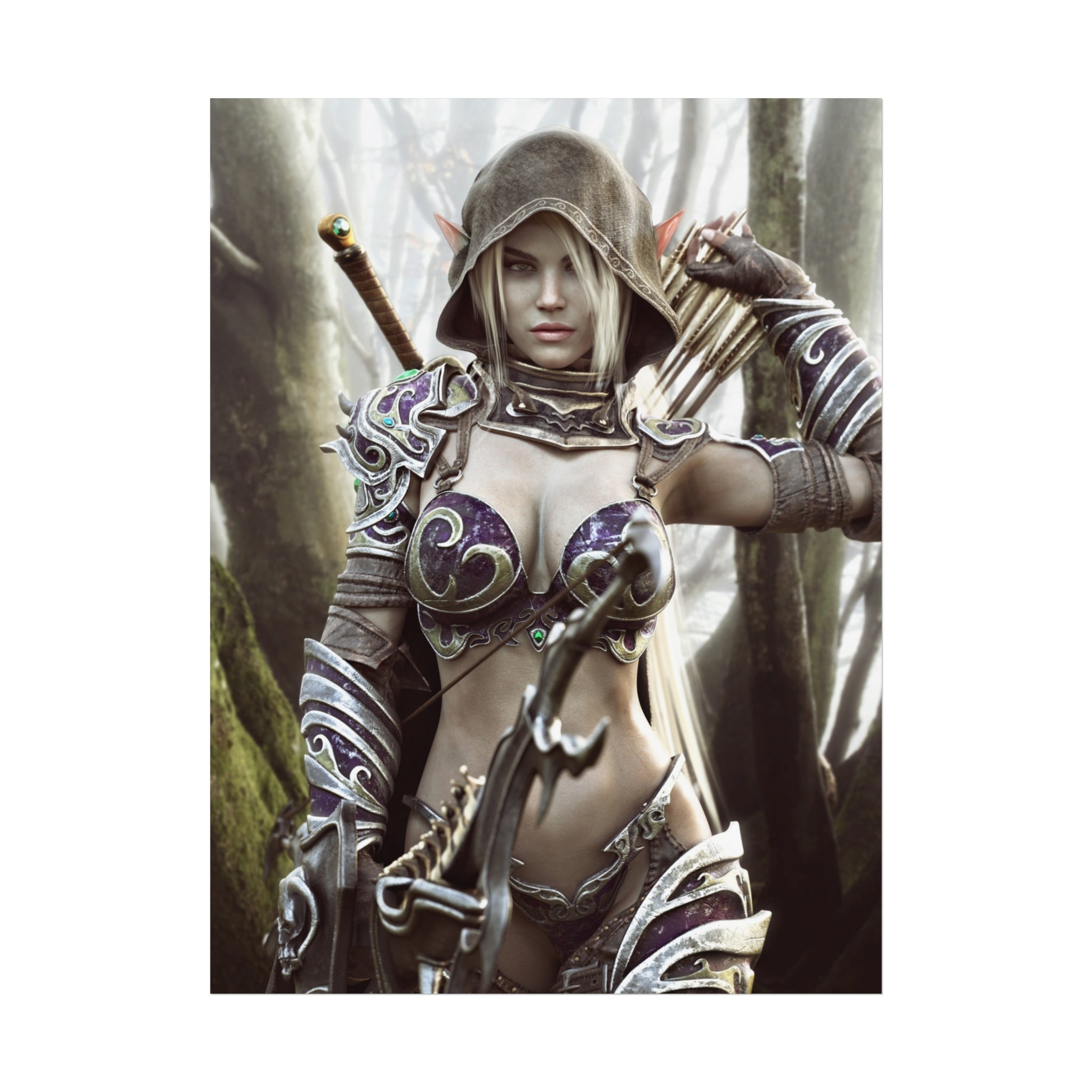 Fantasy Archer Warrior Fine Art Poster — Female Ranger Wall Art for Gamers & RPG Fans - No AI - Human created illustration art