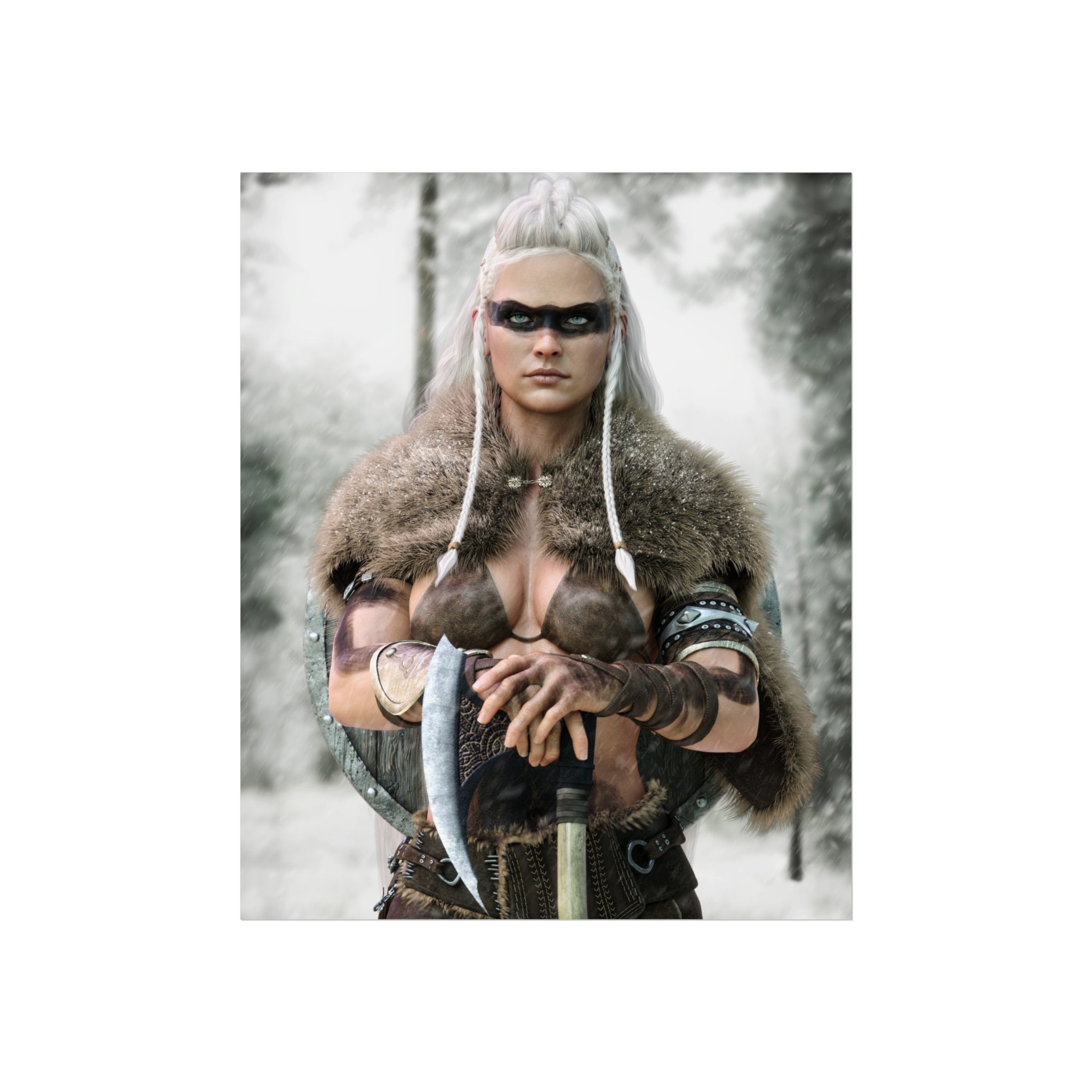 Viking Shieldmaiden Fine Art Poster — Nordic Warrior Wall Art- No AI - Human created illustration art