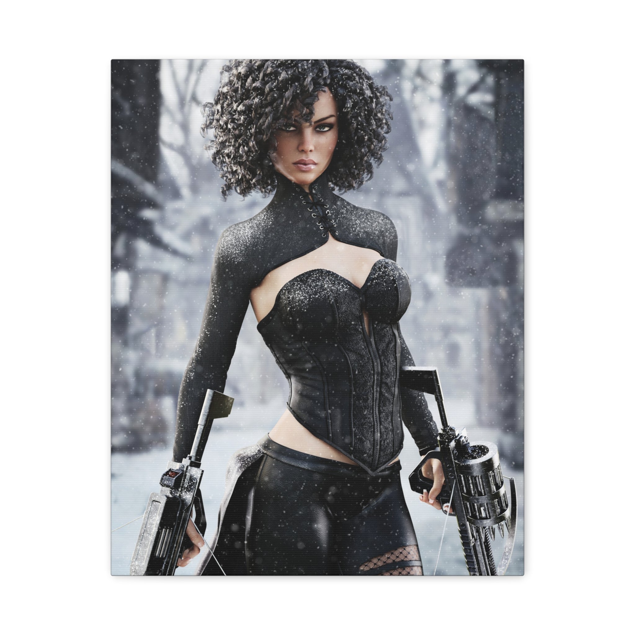 Matte Stretched Canvas - Dark Female huntress Warrior Art - No AI - Human generated illustration art