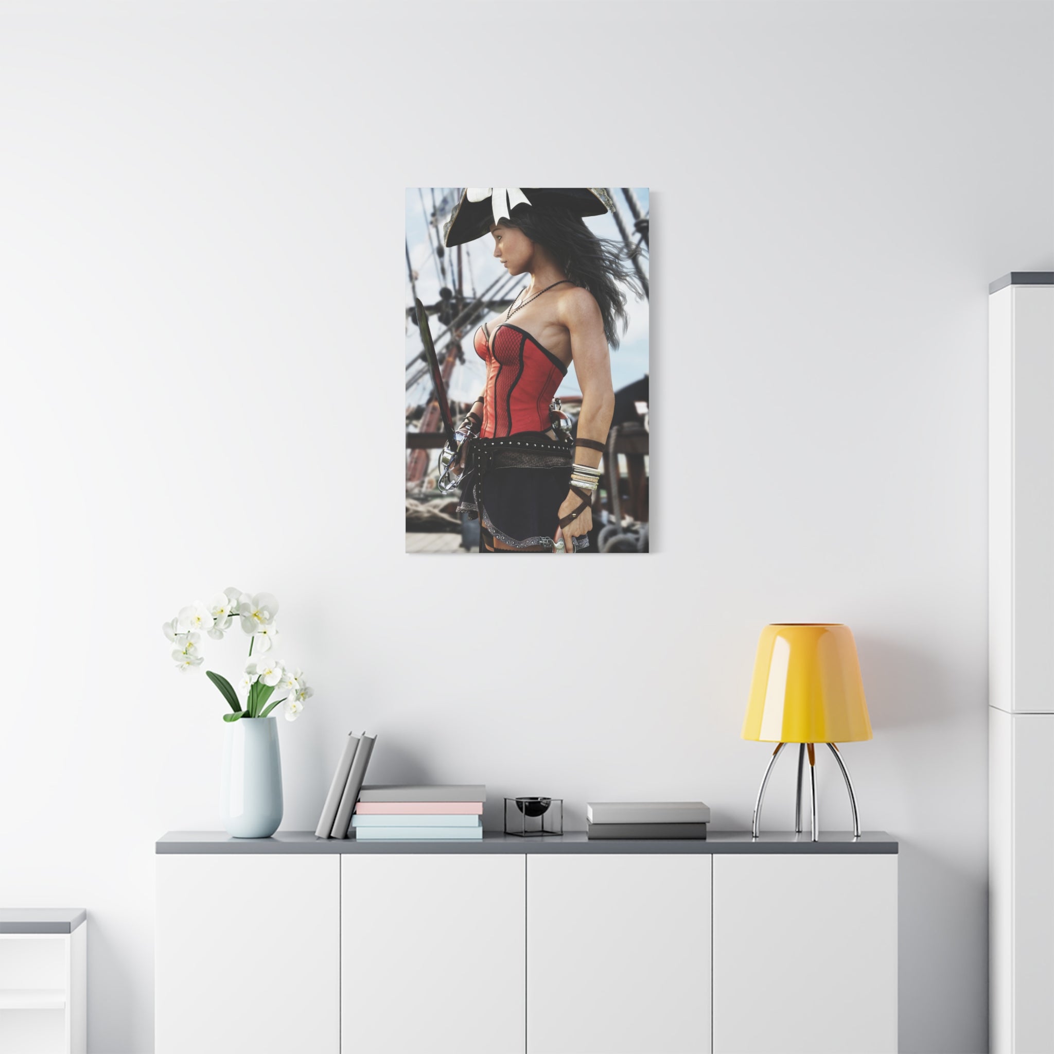 Female Pirate Canvas Wall Art | Handcrafted Fantasy Pirate Print
